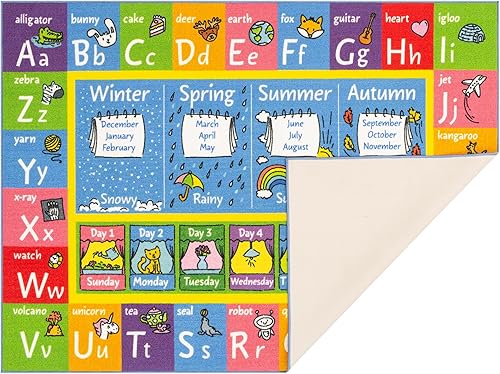 Vista 12 de KC Cubs Alfombra de 3x5 pies con Alfabeto ABC, Estaciones, Meses y Días – Tapete de Juego Educativo para Niños, Niños Pequeños, Cuarto del Bebé
