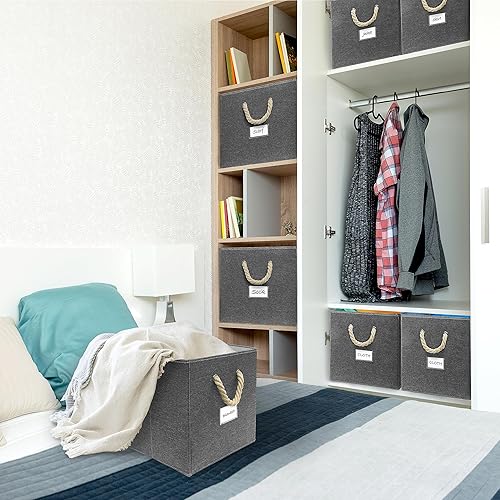 Miniatura 7 de Simple Houseware - Cesta de almacenamiento de cubo de 13 pulgadas con asas trenzadas, paquete de 3, gris oscuro