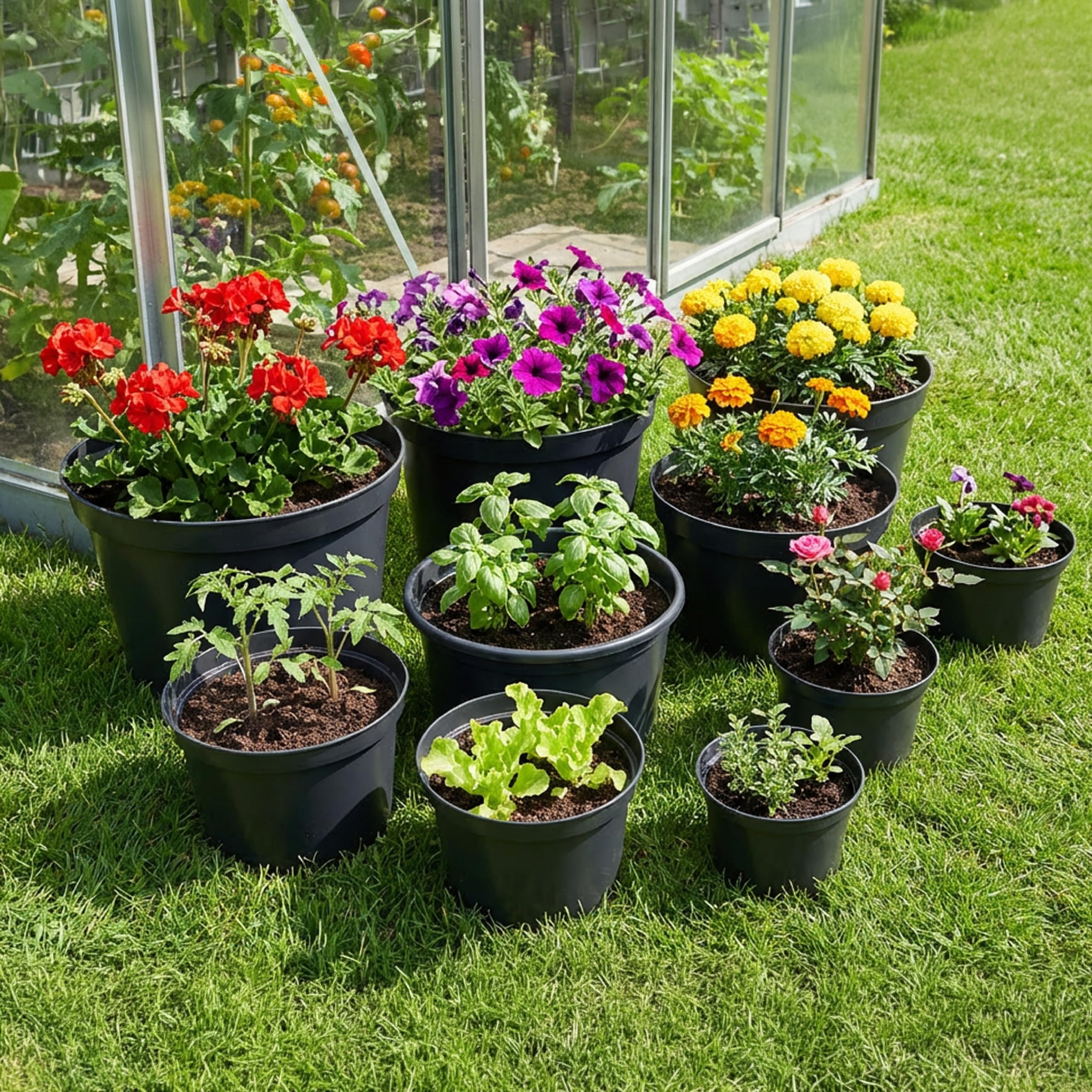 Garronda x5 Pots de Pépinière Ronds en Plastique Ø45,5 x 30 cm (35L) - Pot Semis Robuste avec Drainage Repiquage Pot de Fleur et Culture pour Serre Horticulture Jardin Intérieur Extérieur GD-0202
