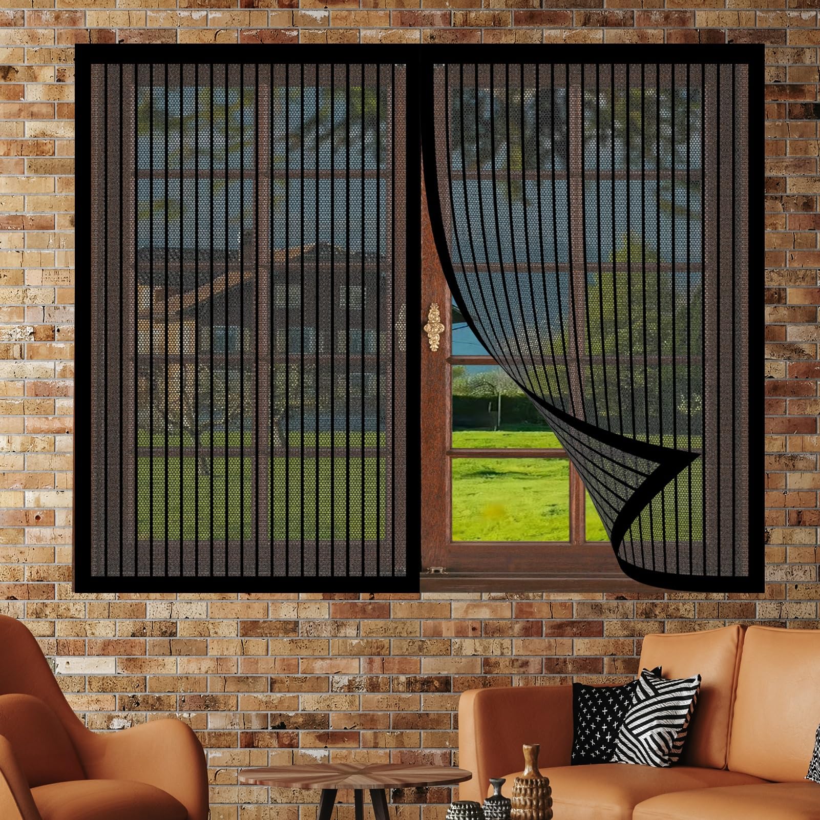Magnetic Window Screen 146 x 200 cm No Drilling Required Fly Net for Windows Magnetic Closure Fitted to Multiple Windows, Black