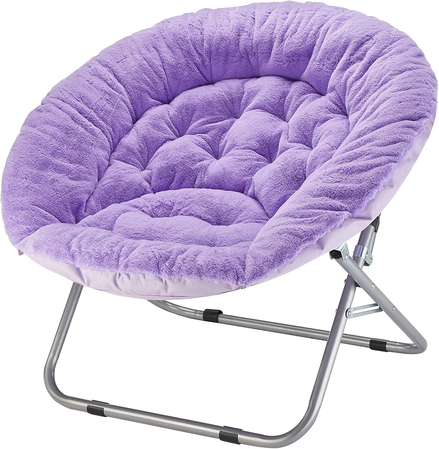Urban Shop Oversized Rabbit Faux Fur Saucer Chair, Purple/Silver 36.2D x 32.3W x 31
