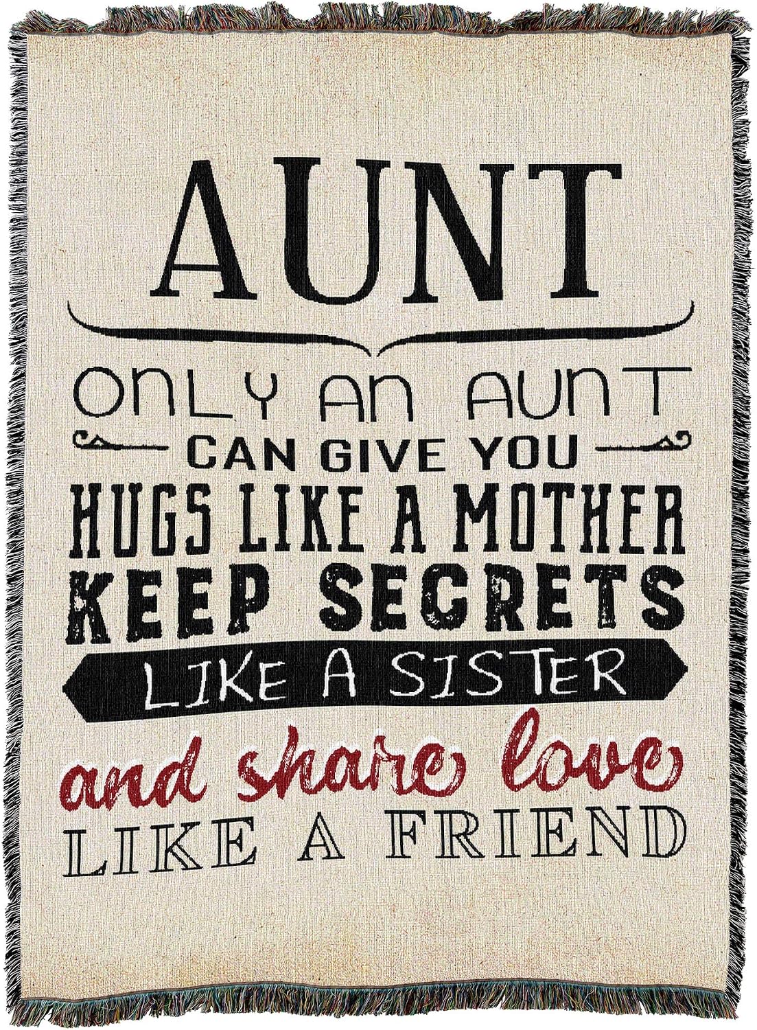 Only an Aunt Can Give You Hugs Like a Mother Blanket - Gift Tapestry Throw Woven from Cotton - Made in the USA (72x54)