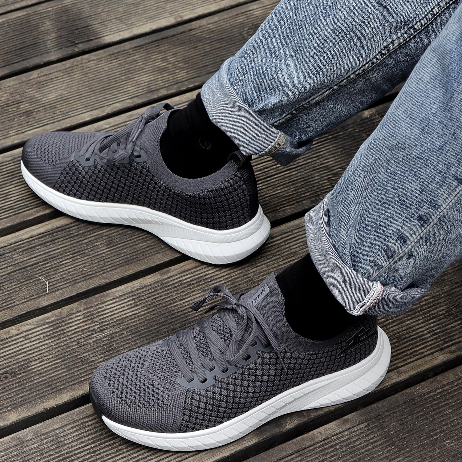 Mens Slip on Lightweight Walking Shoes Non Slip Breathable Running Shoes Comfort Tennis Workout Gym Sneakers with Shoelace - Image 2