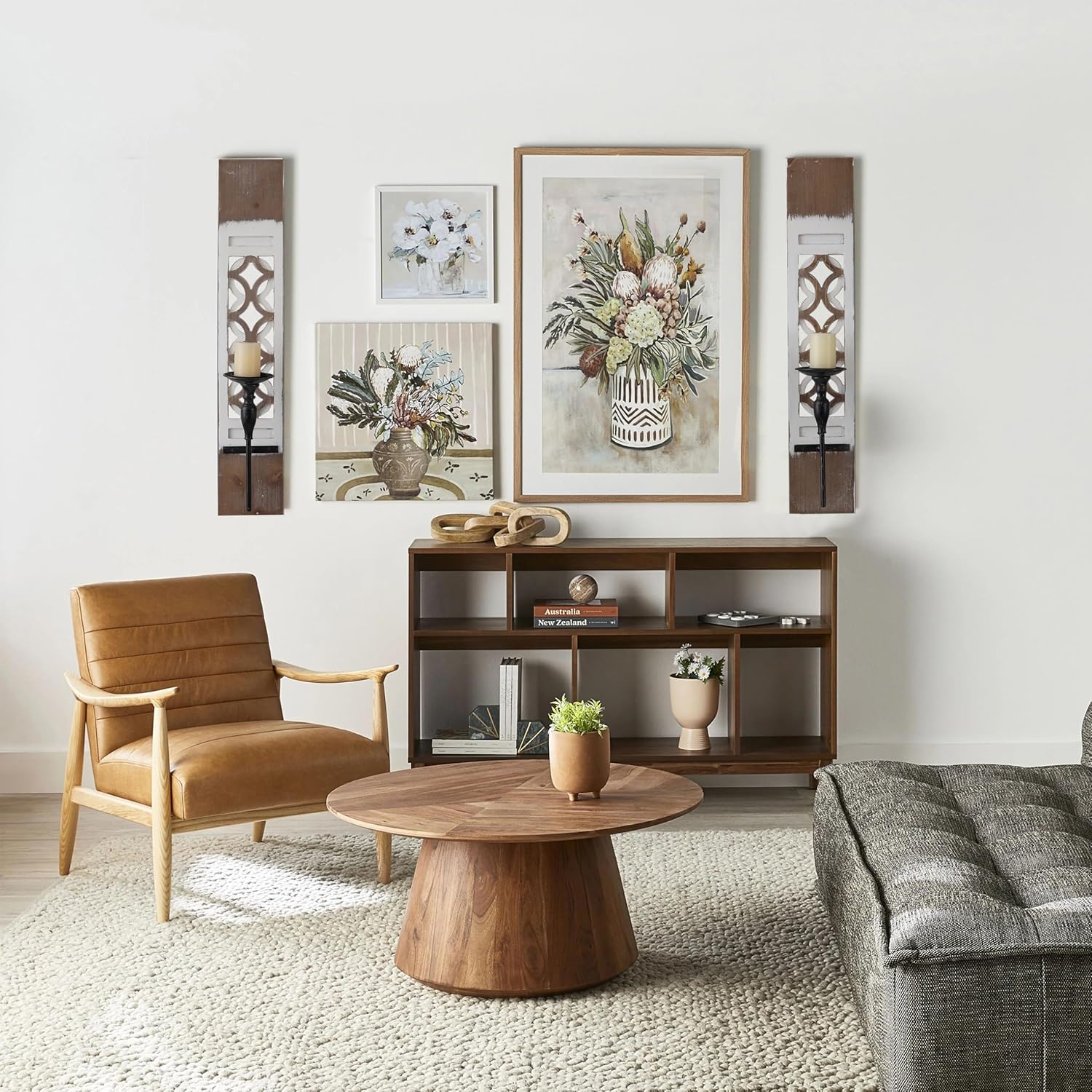 SOFE 28 Inches Long Candle Sconces Wall Decor Set of 2, Wood Farmhouse Wall Candle Holders for Pillar Candles, Antique Hanging Wall Sconce Candle, Large Wall Art Decor for Living Room Bedroom