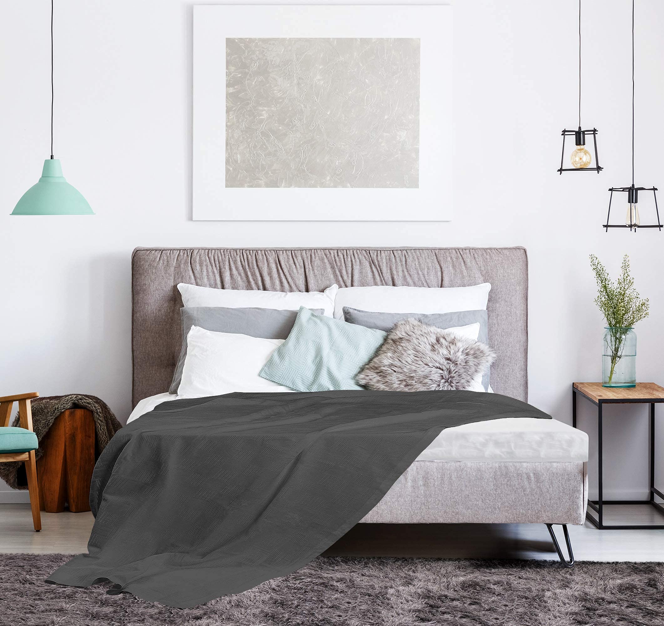 Utopia Bedding Premium Cotton Blanket Queen Grey - Soft Breathable Thermal Blanket 350 GSM - Ideal for Layering Any Bed