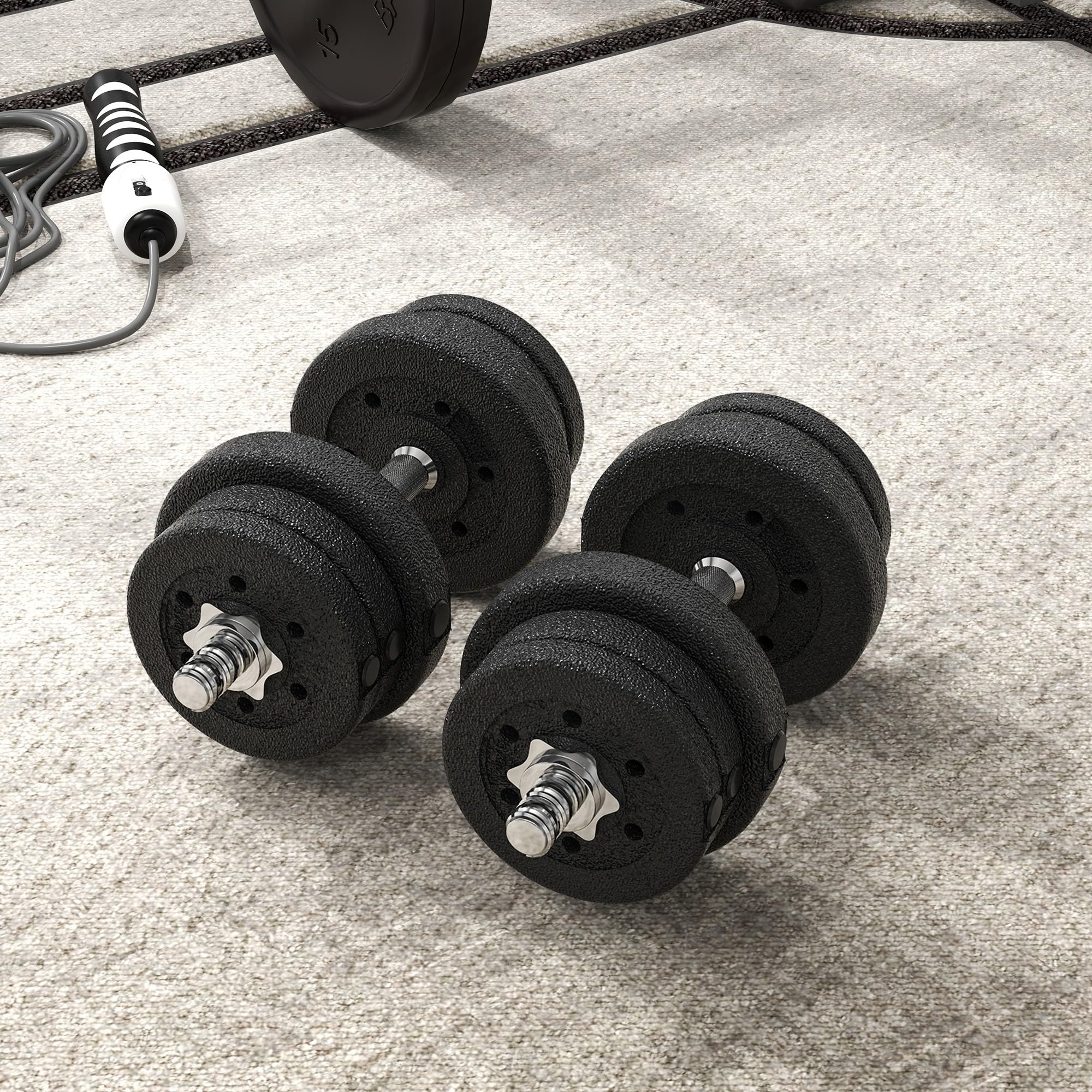 HOMCOM Ensemble d'haltères Courtes Total 25 kg, Poids Réglable Noir | Dumbbell Paires, 12 Plaques, Barres Incluses, Entraînement Musculaire & Haltérophilie, Acier Polyuréthane