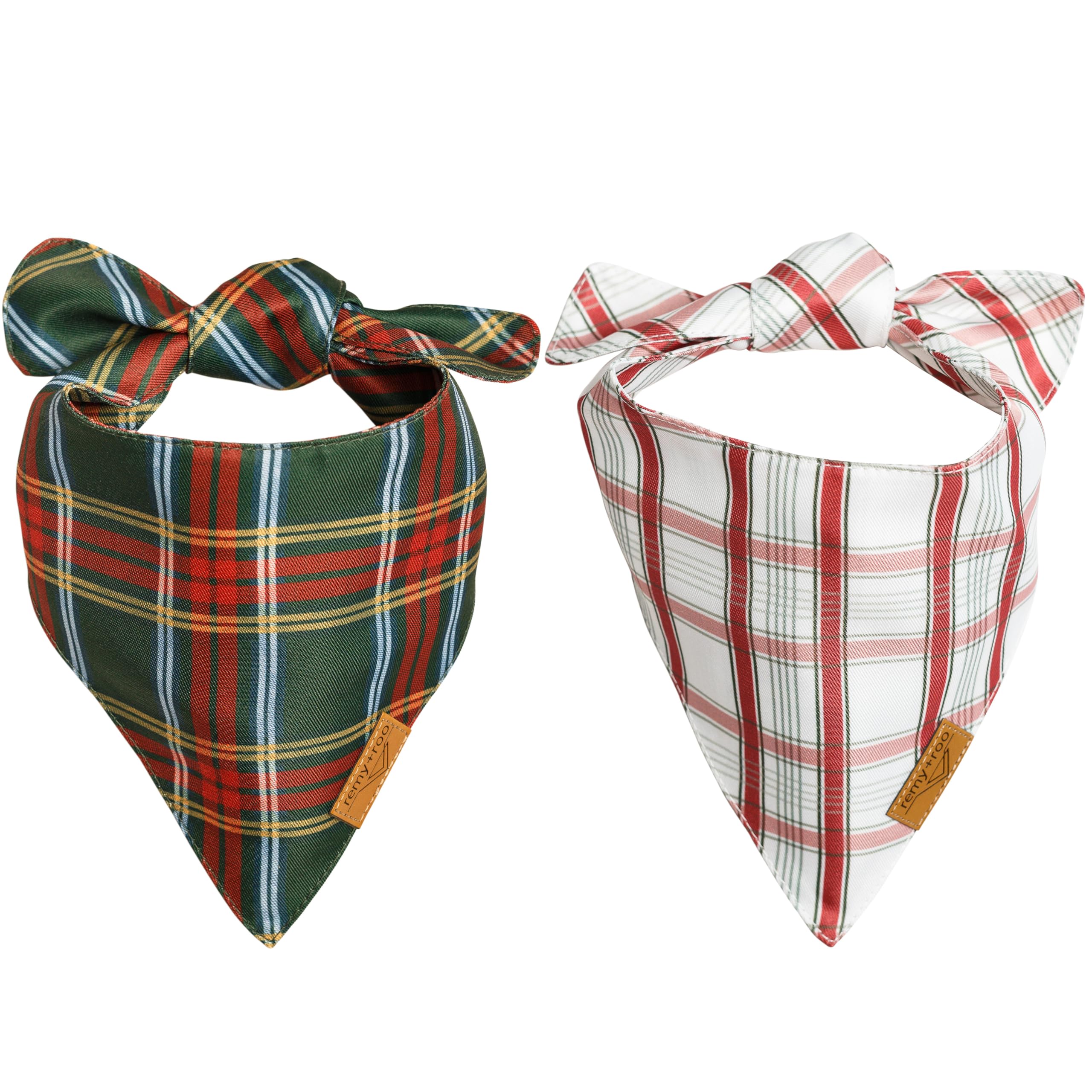 Remy+Roo Dog Bandanas - 2 Pack | Evergreen Christmas Dog Bandanas Set | Premium Durable Fabric | Patented Shape Bandanas for Dogs | Adjustable Fit (