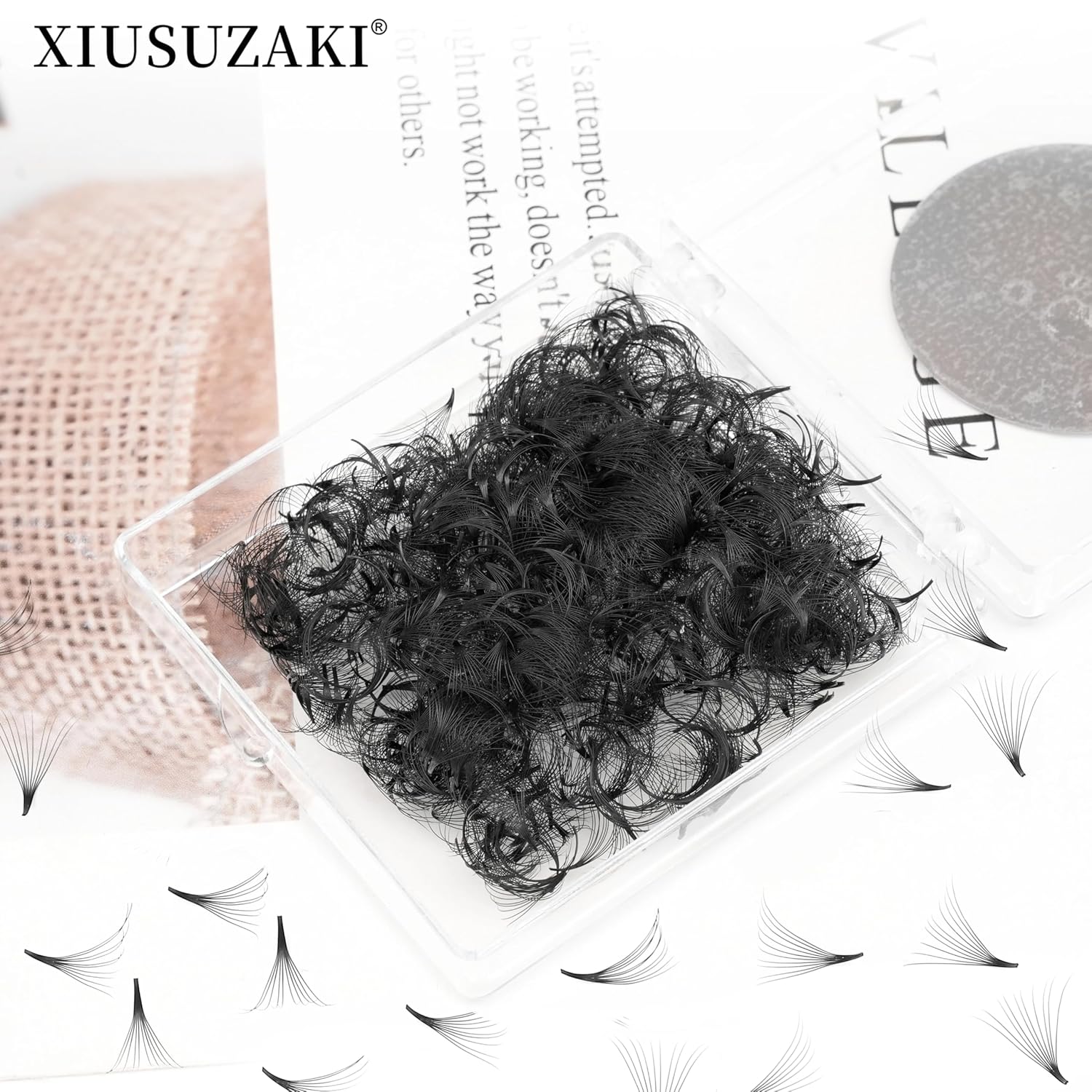 600 Fans Premade Fans Eyelash Extensions Fluffy Loose Fans(600Fans-10D-0.07-D,8-15mm) + Fiber Tip Lash Tweezers For Eyelash Extensions(Pink,X04)
