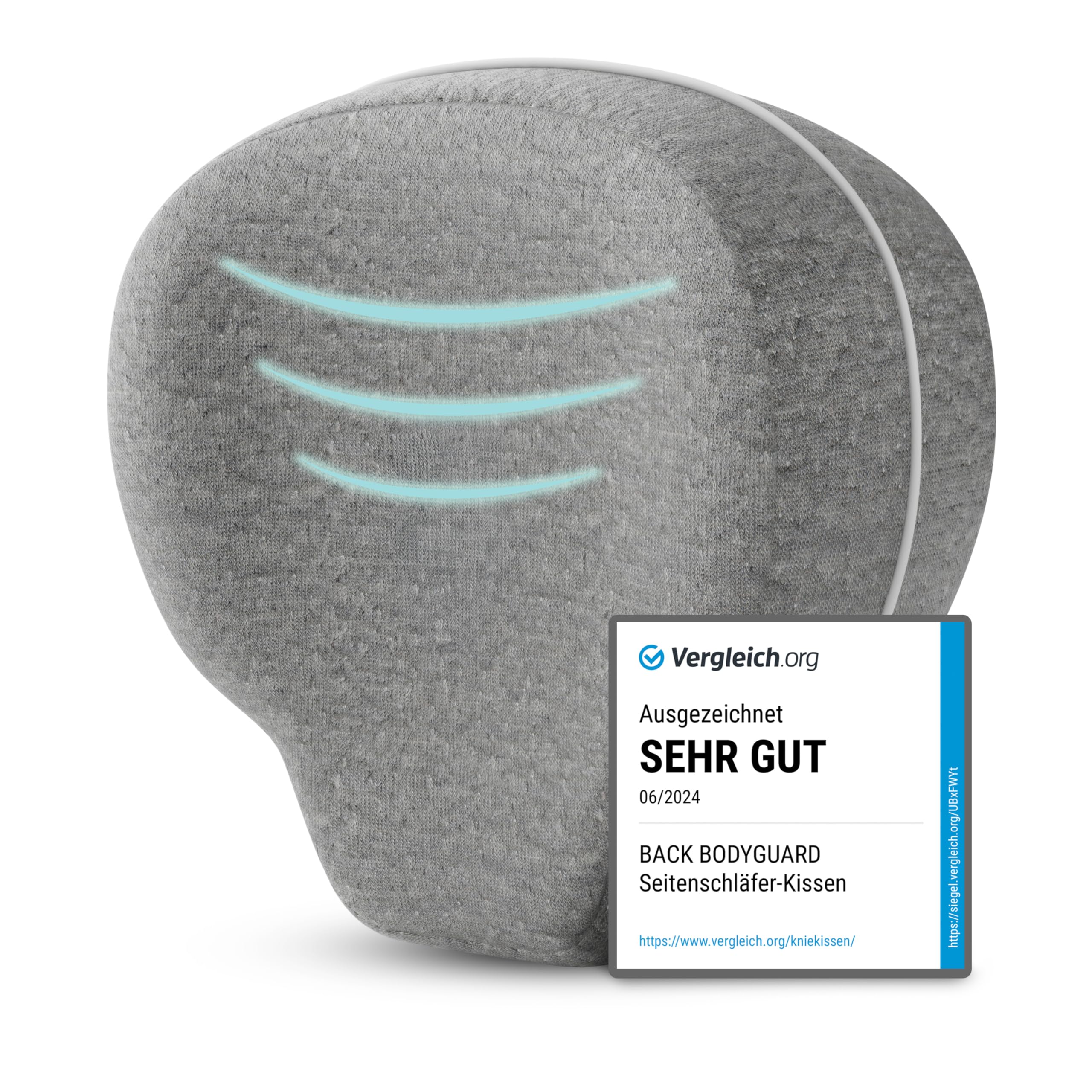 BACK BODYGUARD Kniekissen Seitenschläfer - Beinkissen - Seitenschläferkissen mit Bezug - Lagerungskissen Erwachsene - Beinkissen - Knie Kissen Seitenschläfer - Knierolle (Kissen + Grauer Bezug)