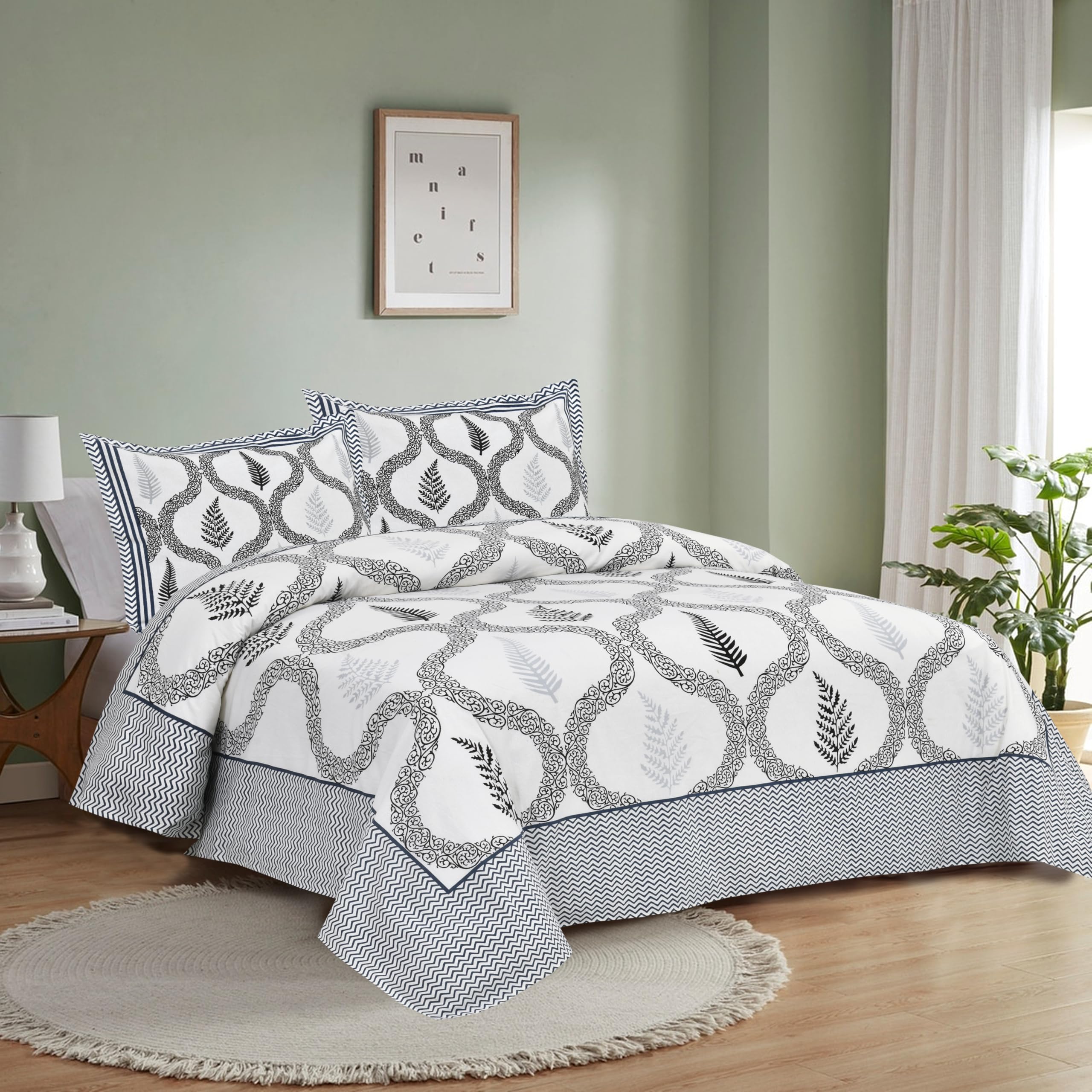 Jaipuri Block Print King Size Cotton Bedsheet Set -26