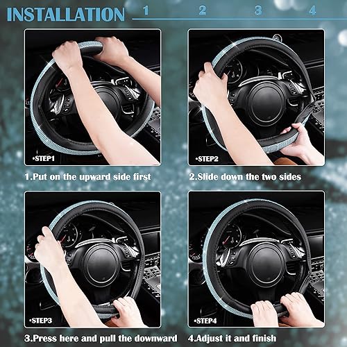 Miniatura 123 de CAR PASS - Funda de volante para mujer, de cuero, con diamantes brillantes de imitación, ajuste universal 14.5-15”, para automóvil, sedán, Diamante