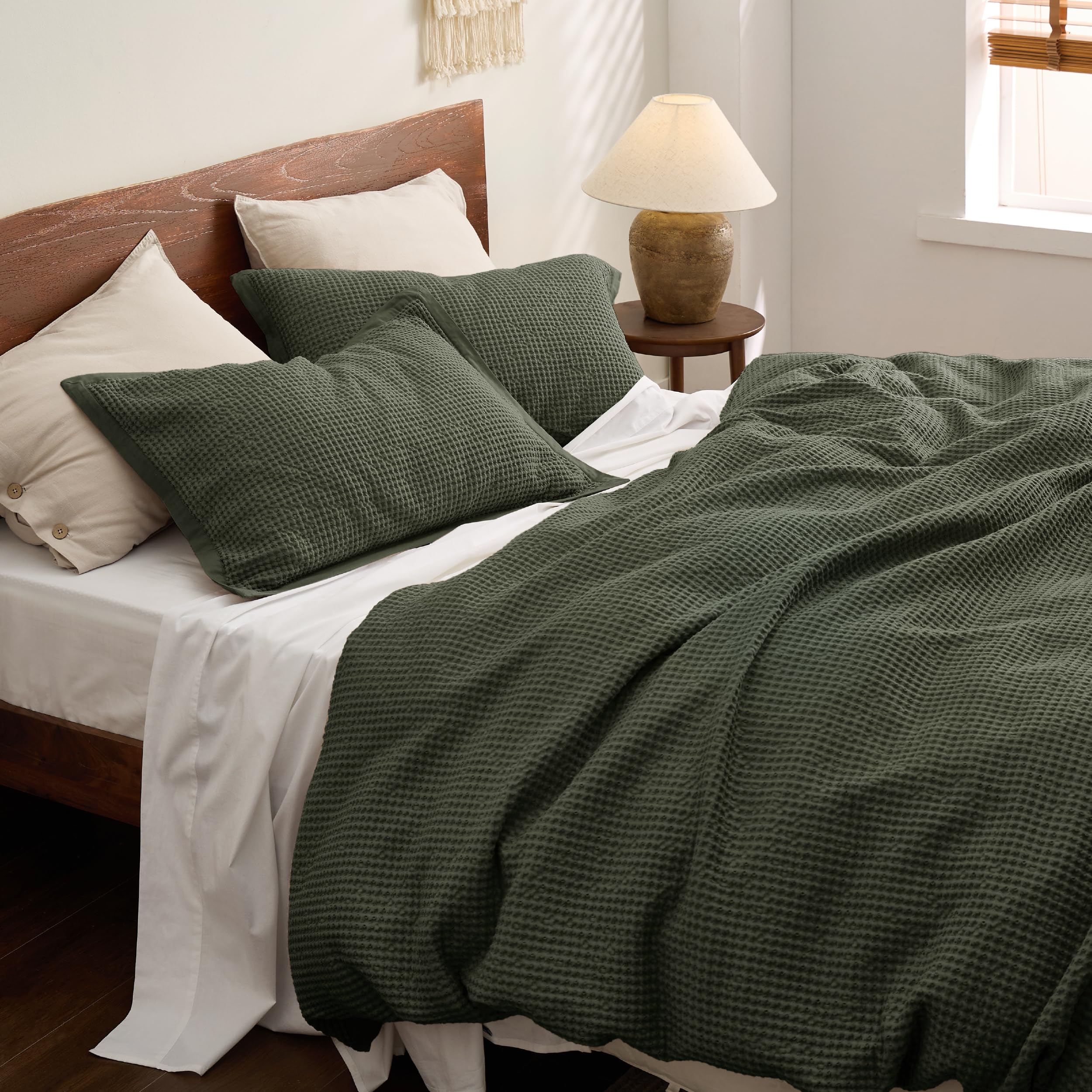 Bedsure Queen Waffle Weave Duvet Cover Set - 100% Cotton, 3-Piece (Duvet + 2 Shams) In Coconut White