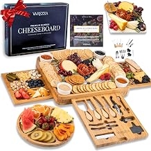 Extra Large Charcuterie Boards Gift Set Marble Bamboo Cheese Board Set- Unique for Mom, 23 Entertaining Accessories, Christmas, Wedding Gifts for Couple, House Warming Gifts Home