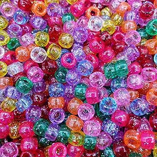 Amaney 500 Pieces Glitter Pony Beads 6x9mm Mixed Colors Transparent Plas...