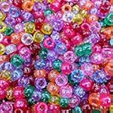 Amaney 500 Pieces Glitter Pony Beads 6x9mm Mixed Colors Transparent Plastic for Hair Braids Jewelry Making