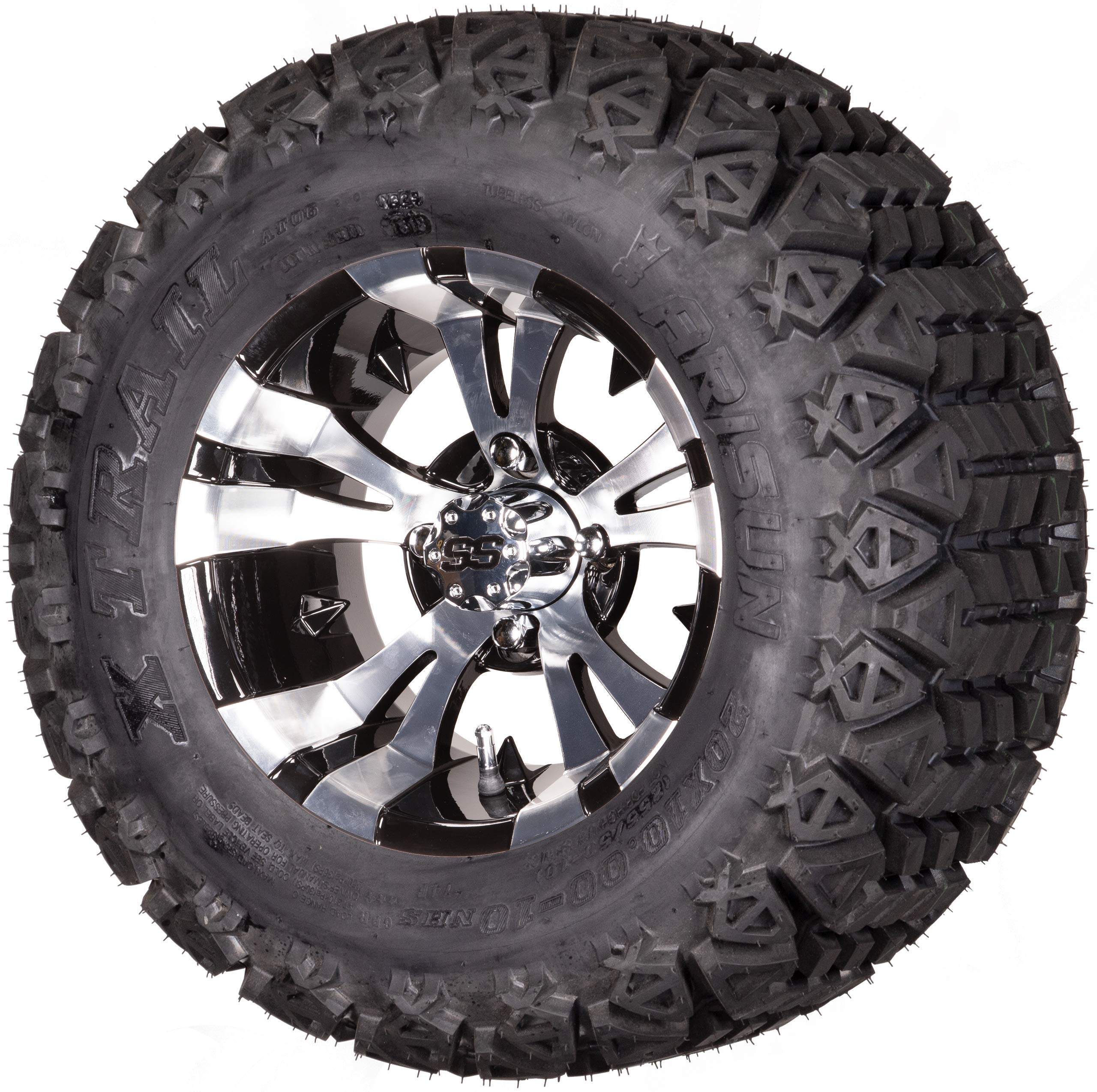 MODZ Vampire Machined Black 10" Golf Cart Wheels and Arisun X-Trail (20x10-10) All-Terrain Golf Cart Tires Combo - Set of 4