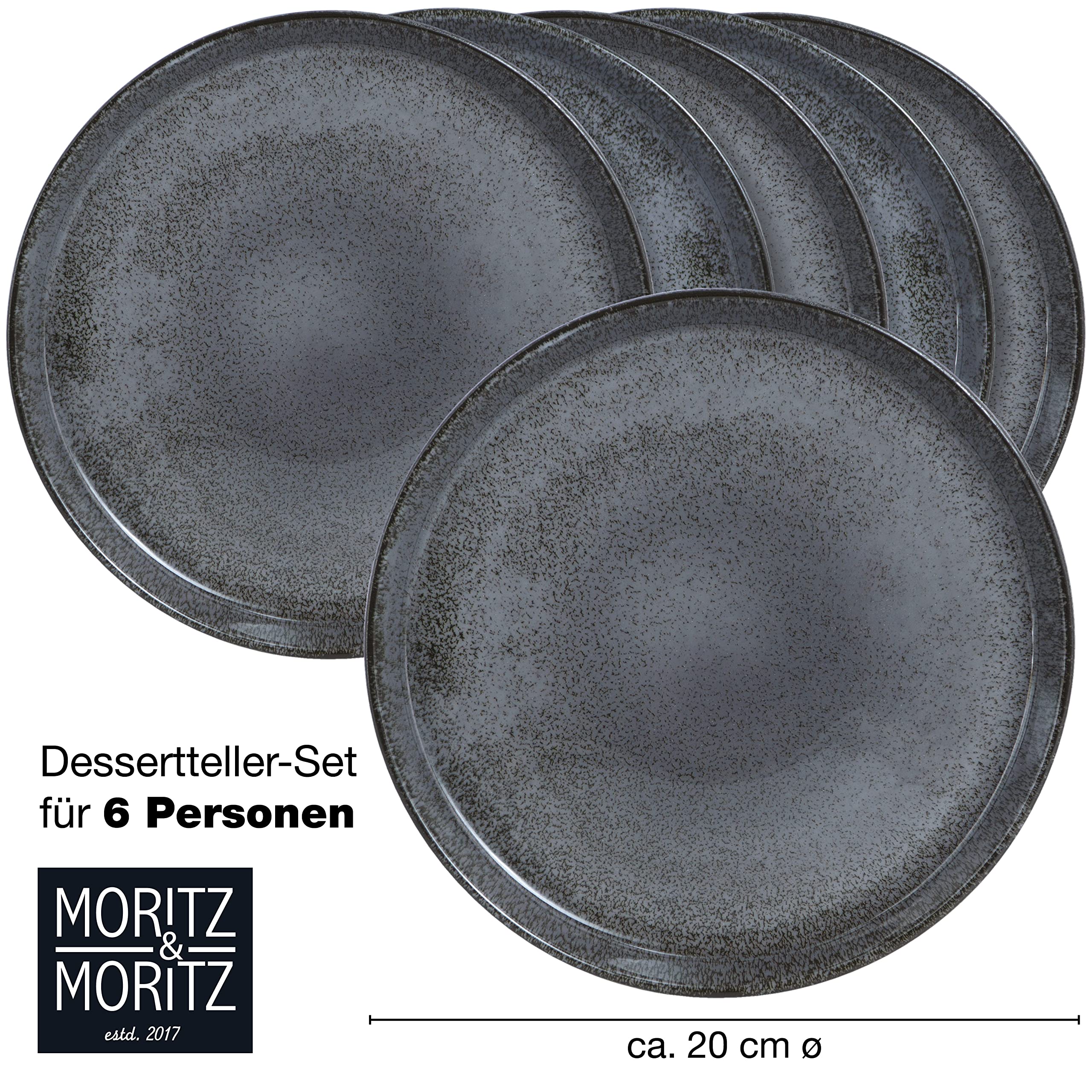 Moritz & Moritz Bordenset, dessertborden/taartborden, van porselein, vaatwasser- en magnetronbestendig, blauw, 6 stuks