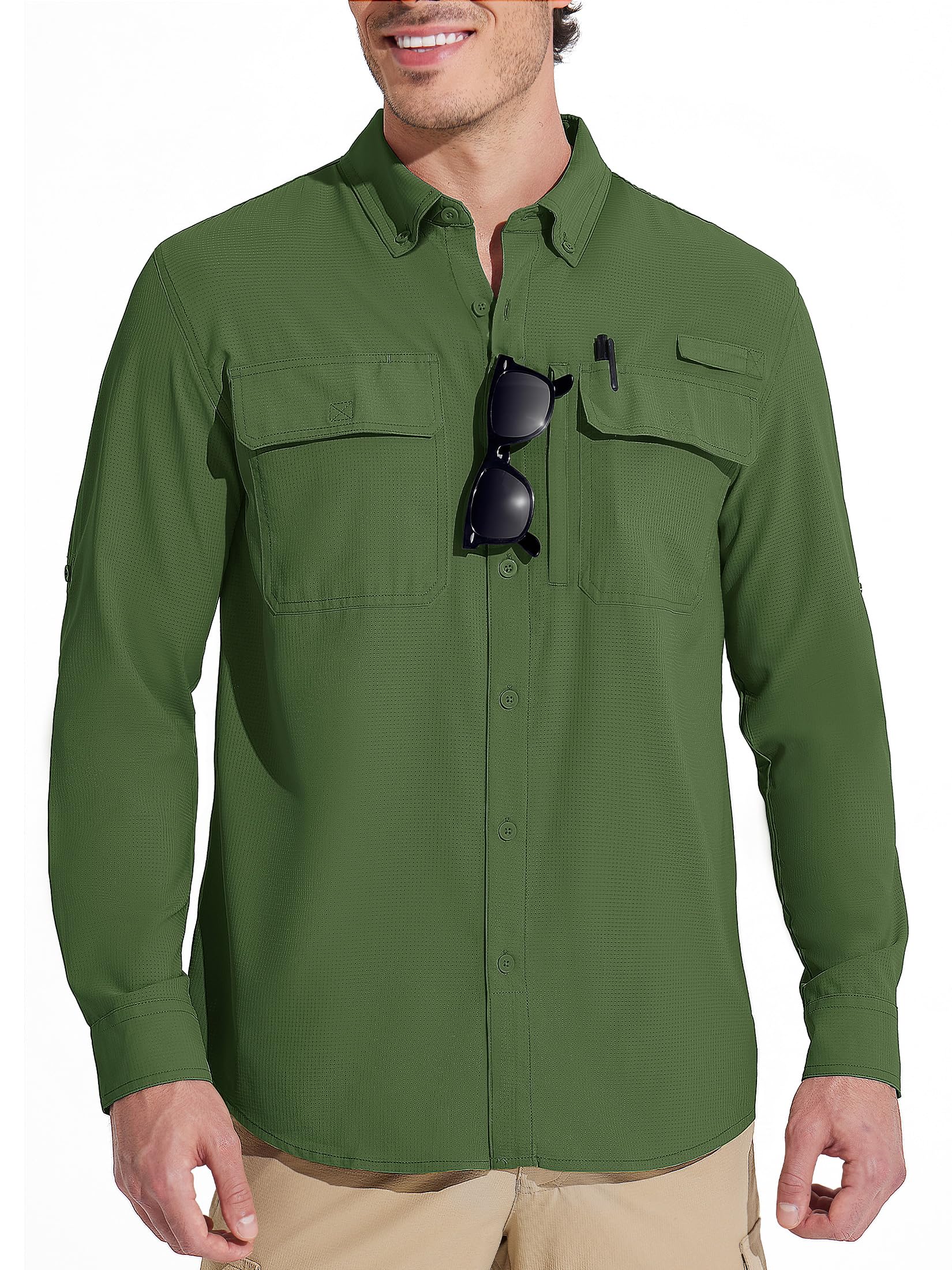MAGCOMSEN Men's Sun Protection Fishing Shirts Long Sleeve UPF 50+ Quick Dry Cooling Button Down Shirt for Hiking Safari