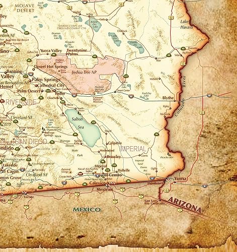 Miniatura 9 de Hermoso mapa de pared de California, estilo clásico del Atlas antiguo, cuenta con topografía en relieve sombreado, decorativo y funcional, elige