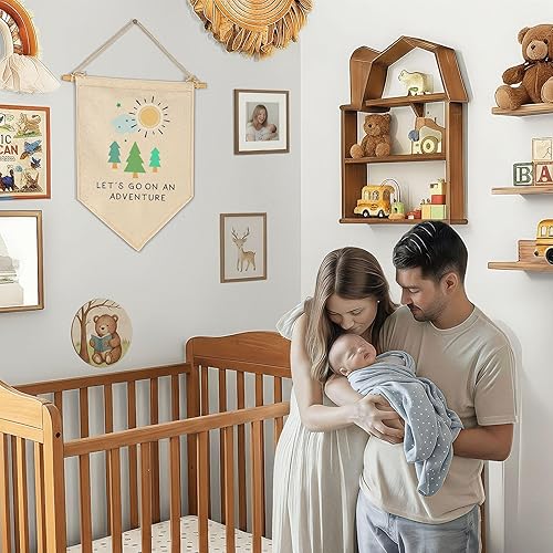 Miniatura 2 de Letrero colgante de lona con texto en inglés "Let's Go On an Adventure-Forest Adventure" para guardería, decoración de pared para guardería, bebé