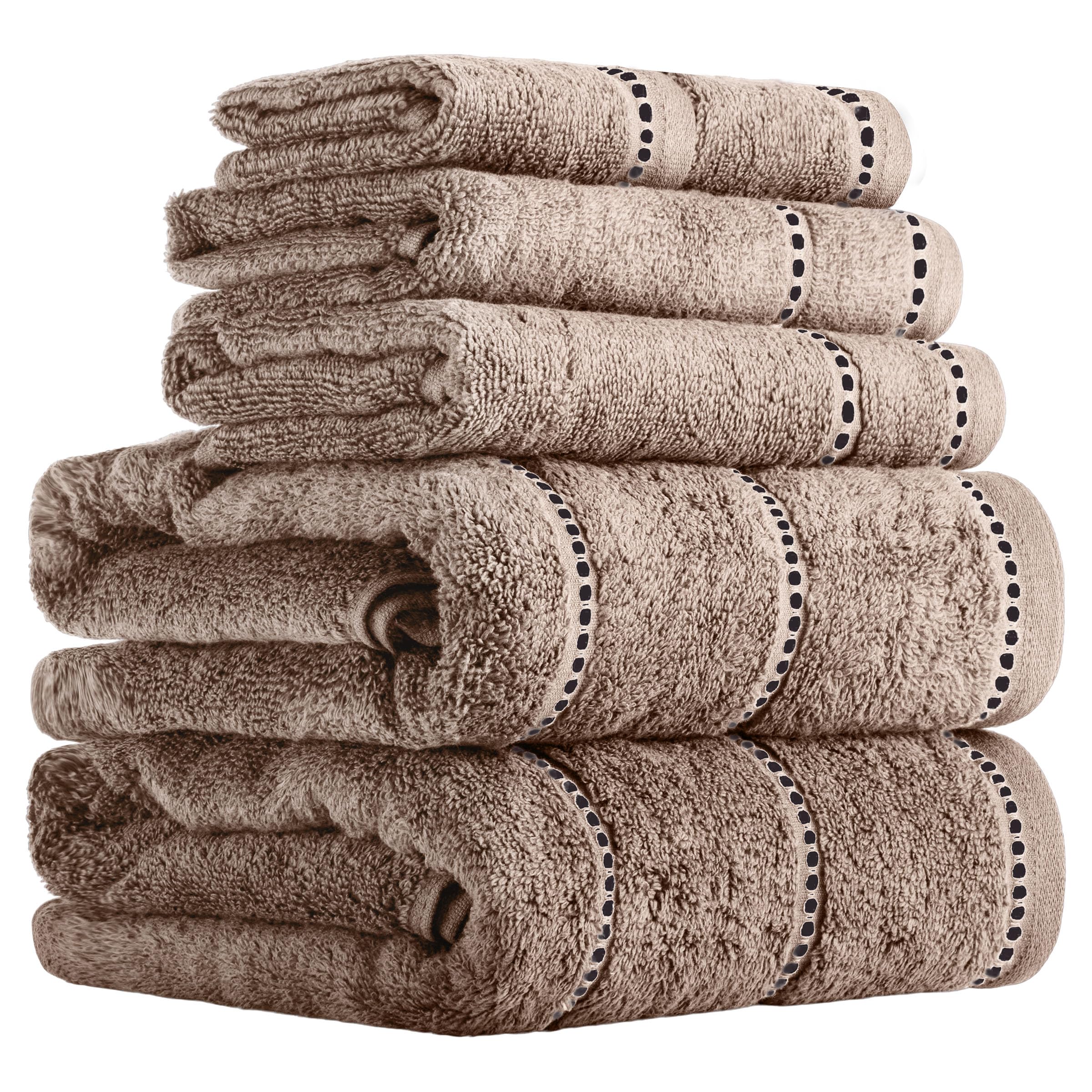 Lavish Home Luxury Cotton Towel Set- Quick Dry, Zero Twist and Soft 6 Piece Set With 2 Bath Towels, 2 Hand Towels and 2 Washcloths (Taupe/Black), 12" x 12"