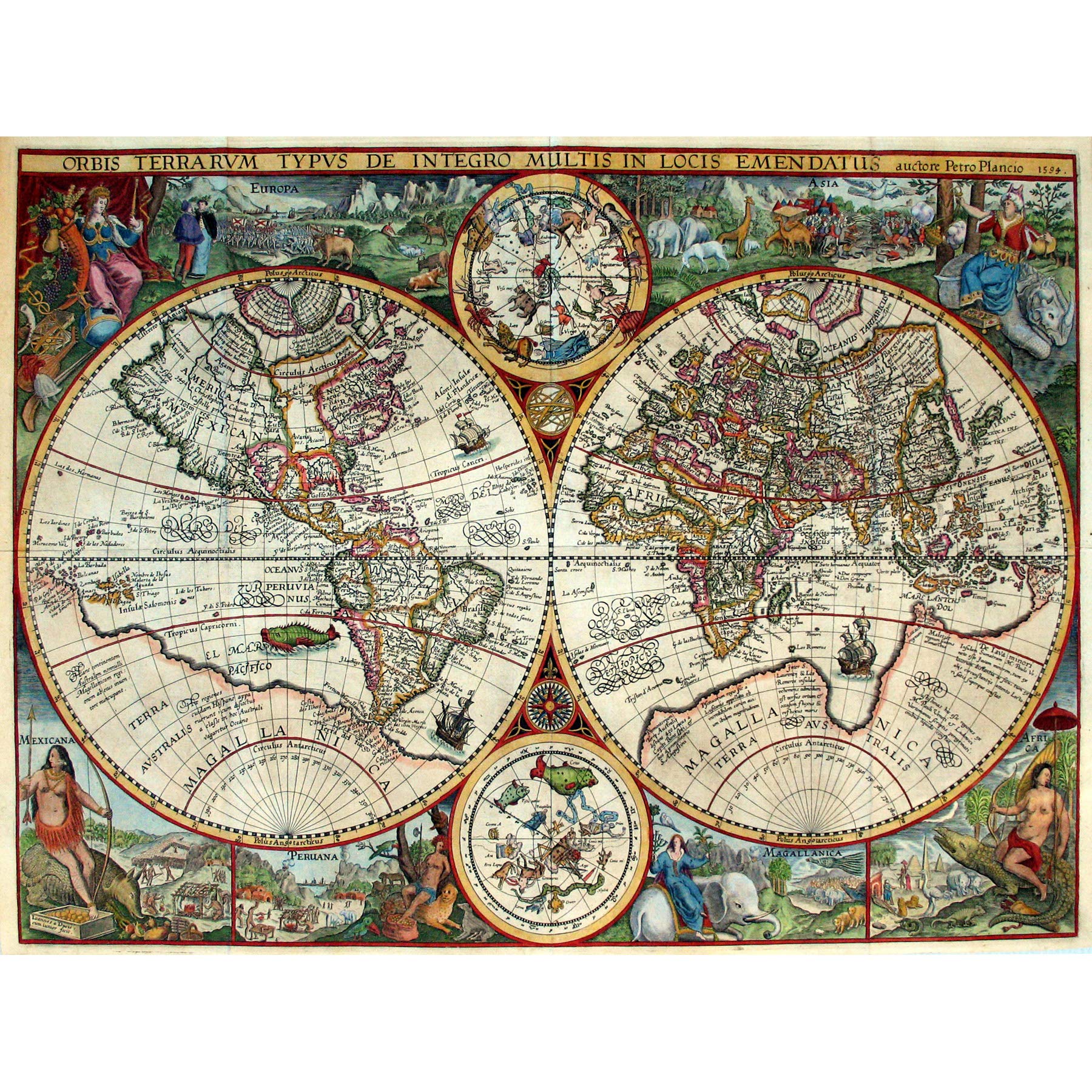 Wee Blue Coo Map Antique Globe Hemisphere Ornate Decorative Art Large Art Print Poster Wall Decor 18x24 inch