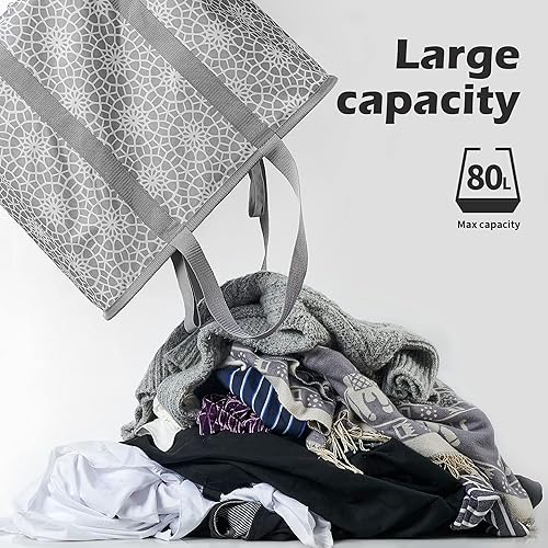 Miniatura 5 de YOHOM Cesta de lavandería plegable de 80 litros, cesta de ropa grande con asas largas, cesta de almacenamiento multiusos para ropa, juguetes, mantas