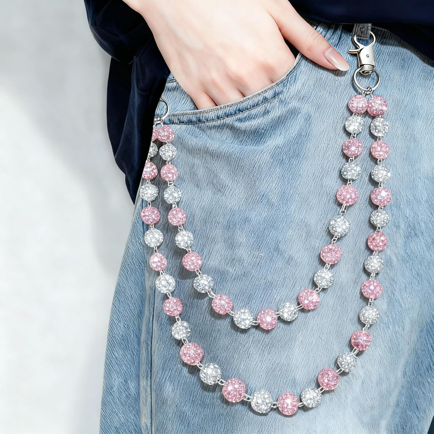 Bohemian Ceramic Bead Purse Chain with Rhinestones, Layered Wallet & Pants Chain for Women, Fashion Jeans Chain Bag Accessory, Unisex, fashion accessories - Image 5