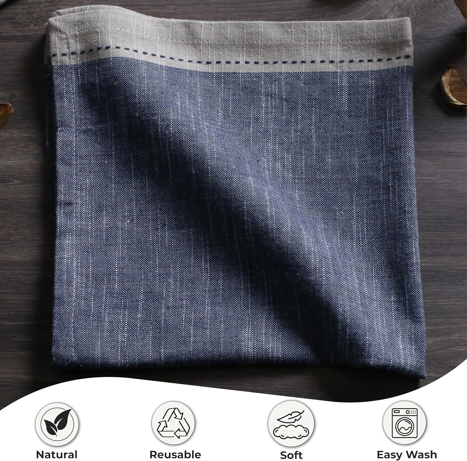 Palisa Cotton Cloth Dinner Napkins Set of 12 Contrast Boarder Napkin for Dinning Table Linen Decor Everyday Party Use Wedding Reception Farmhouse 18x18 Inch – Denim Blue