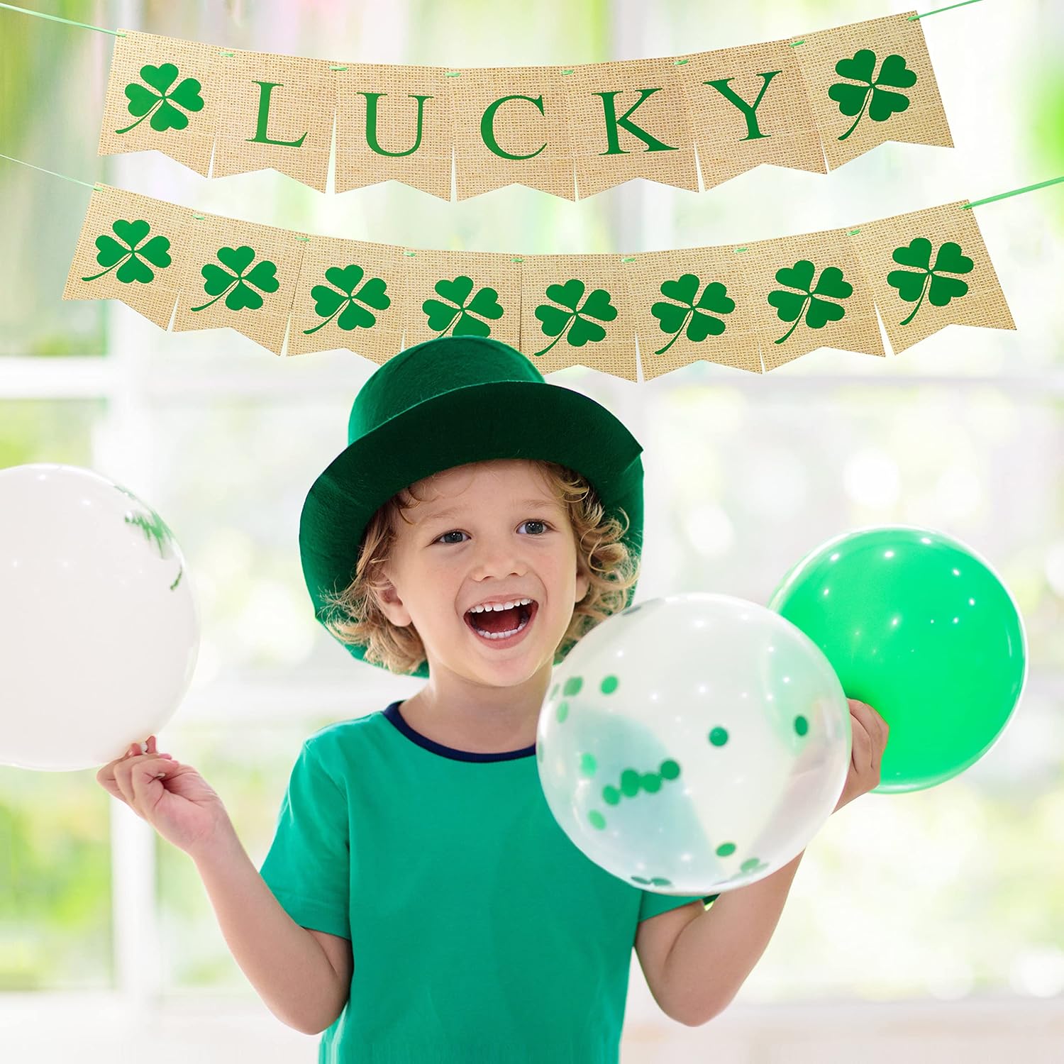 JOYIN 25 Pcs St. Patricks Day Decorations, 7FT Luck Shamrock Banner, Hanging Swirl, Paper Fan,Tissue Honeycomb ball, Leprechaun Tissue, Shamrock Ornament for Party Favors Accessories