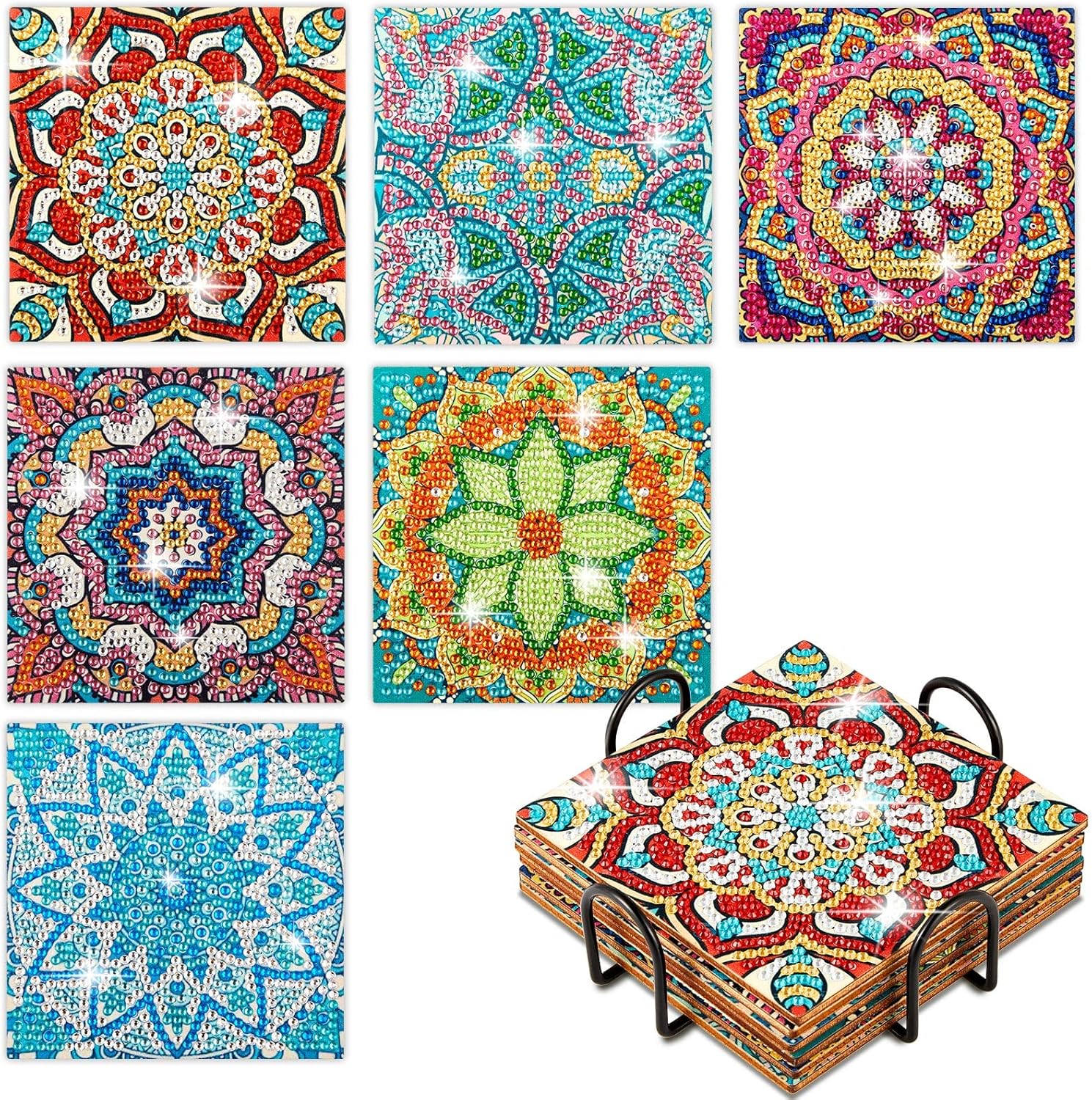 6 Pcs Diamond Painting Coasters DIY Mandala Coasters with