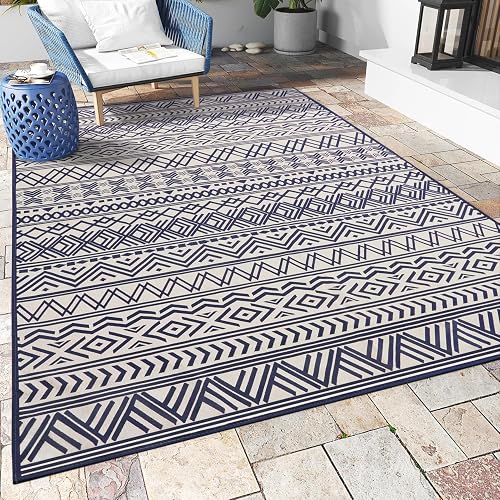 MontVoo Flatweave Outdoor Patio Rug 5x8 Navy