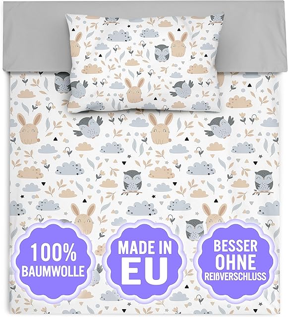 Amilian 2-częściowy komplet pościeli dla dzieci, 100% z bawełny i niemowląt, poszwa na kołdrę 100 x 135 cm, z zamkiem błyskawicznym