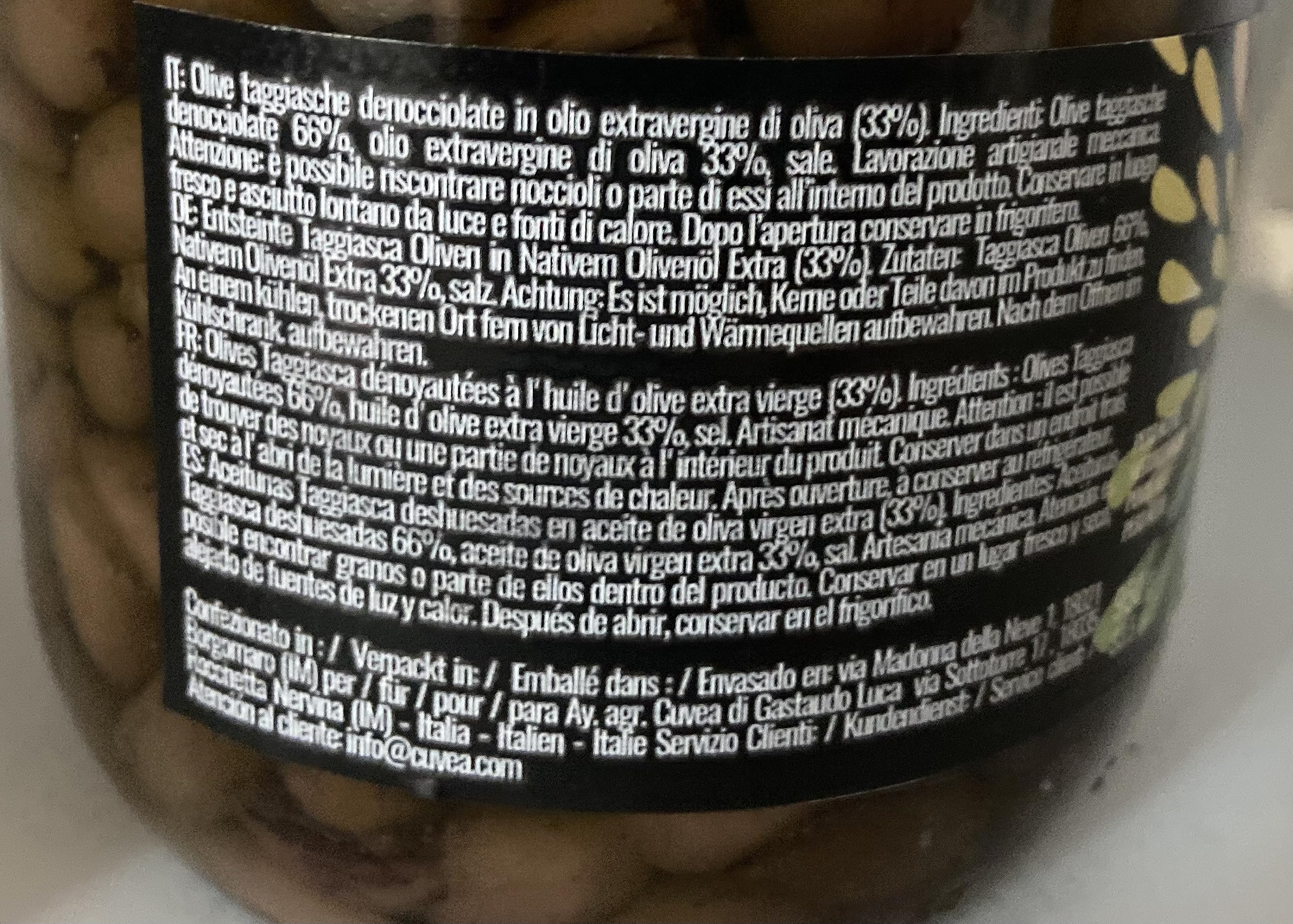 Taggiasca Oliven taggiasca-oliven in nativem olivenöl extra 950 g -Taggiasca oliven aus Ligurien - Ohne Konservierungsstoffe - Zutaten nur Öl und Salz
