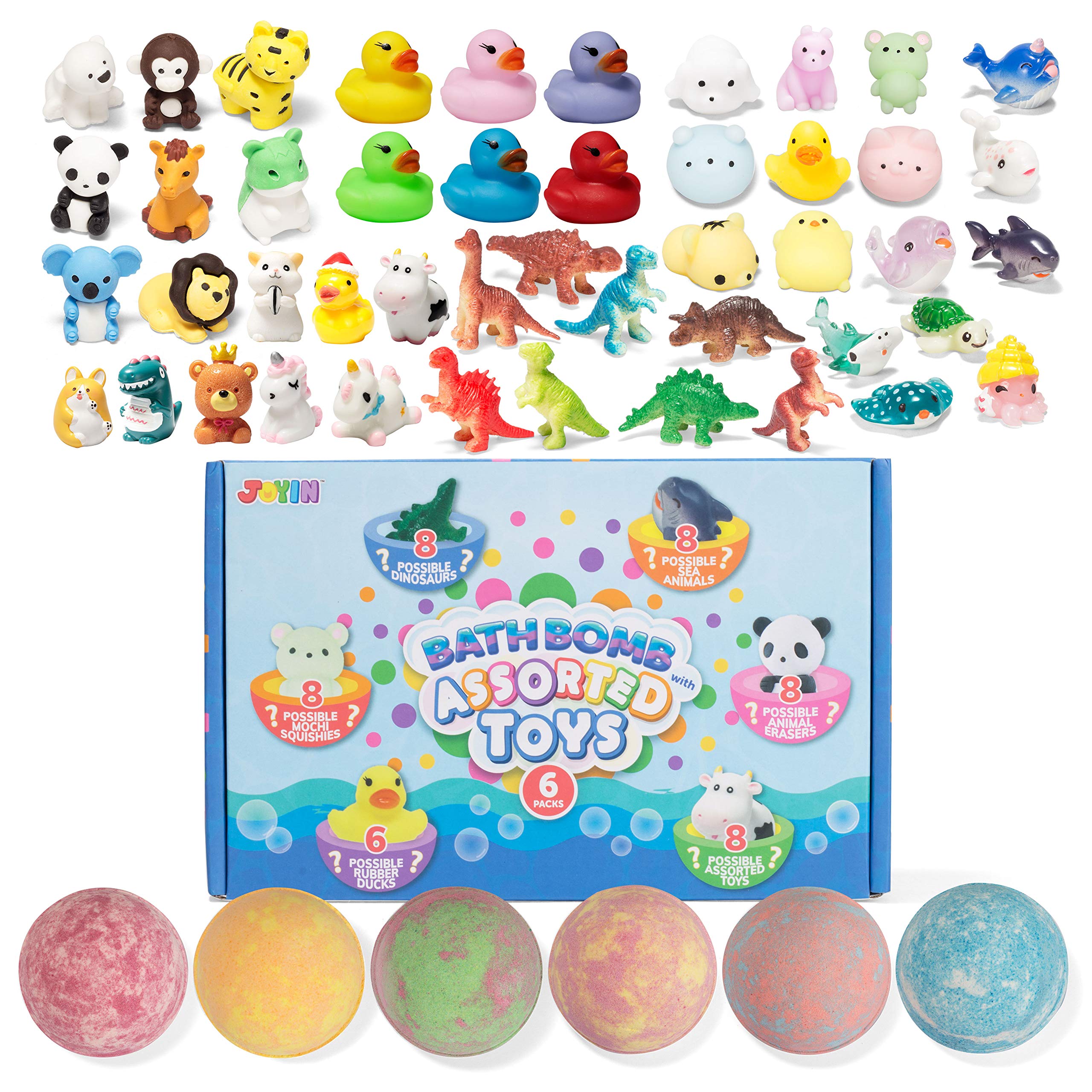 Christmas Bath Bombs with Assorted Toy for Kids, 6 Pack Bubble Bath Bombs with Surprise Inside, Natural Essential Oil SPA Bath Fizzies Set, Kids Christmas Basket Stuffers Birthday Gift Set