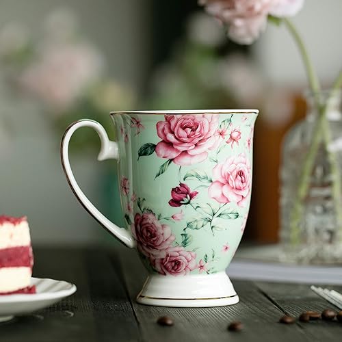 Miniatura 7 de BTT- Tazas de café grandes, 12 onzas, juego de 4, tazas florales para tazas de café, porcelana de porcelana, taza de té,