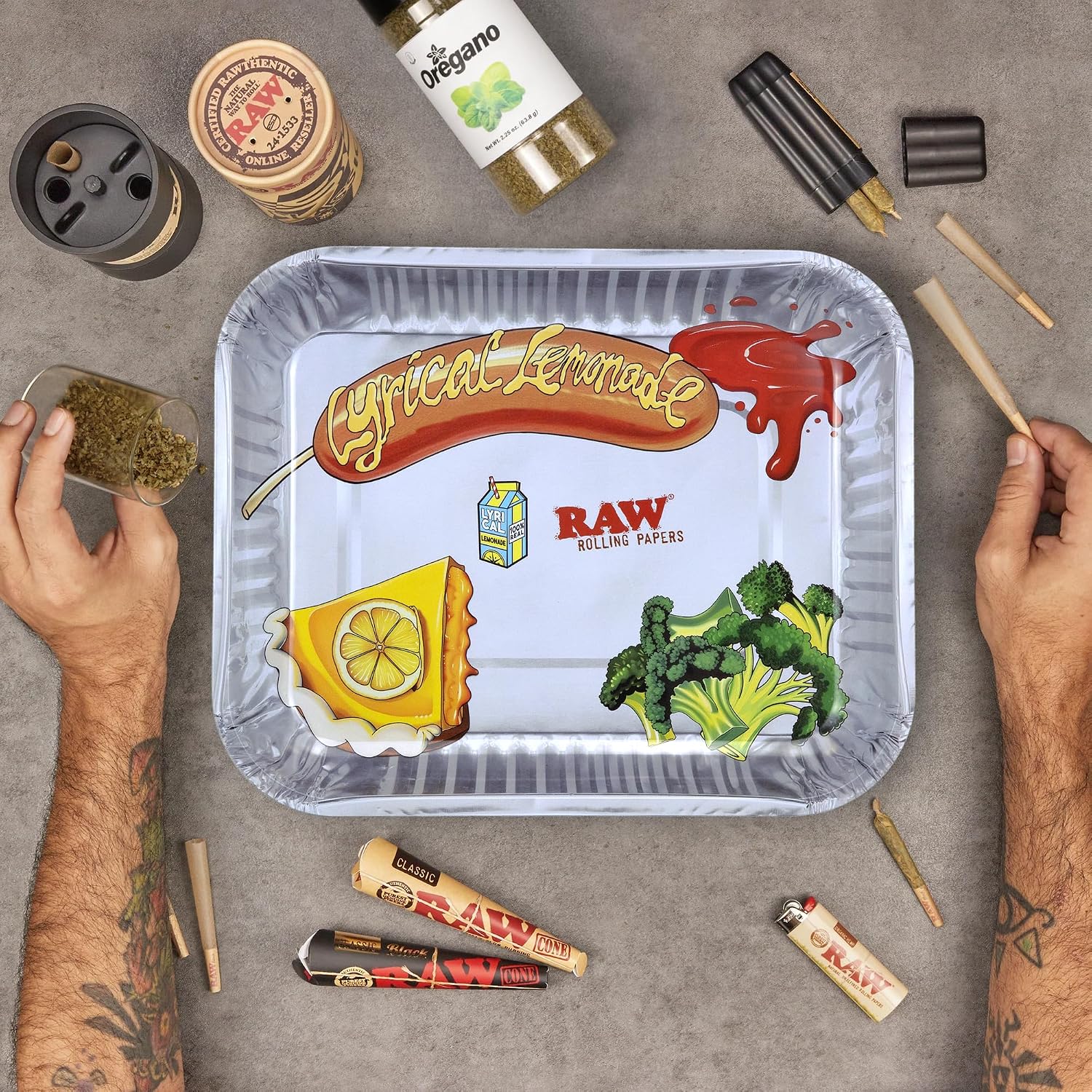 RAW x Lyrical Lemonade Lunch Rolling Tray – Size: Small L 10.8” X W 6.9” X H .08” – Fun Collab Design, Durable & Easy to Clean