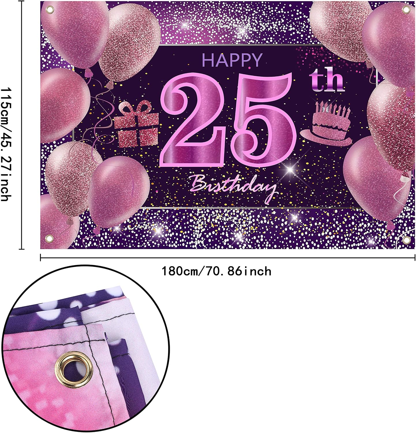 IMISI 25th Birthday Decorations - Happy Birthday Banner, Pink Backdrop for Party - Image 3