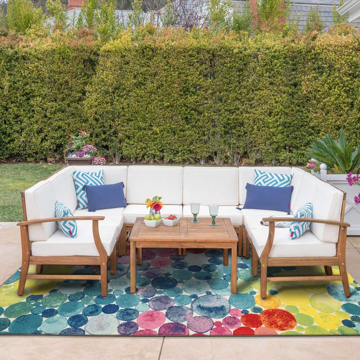 DECOMALL Outdoor Rugs for Patio Deck Porch Balcony Backyard, Multicolored Bubbles, 5'x7'