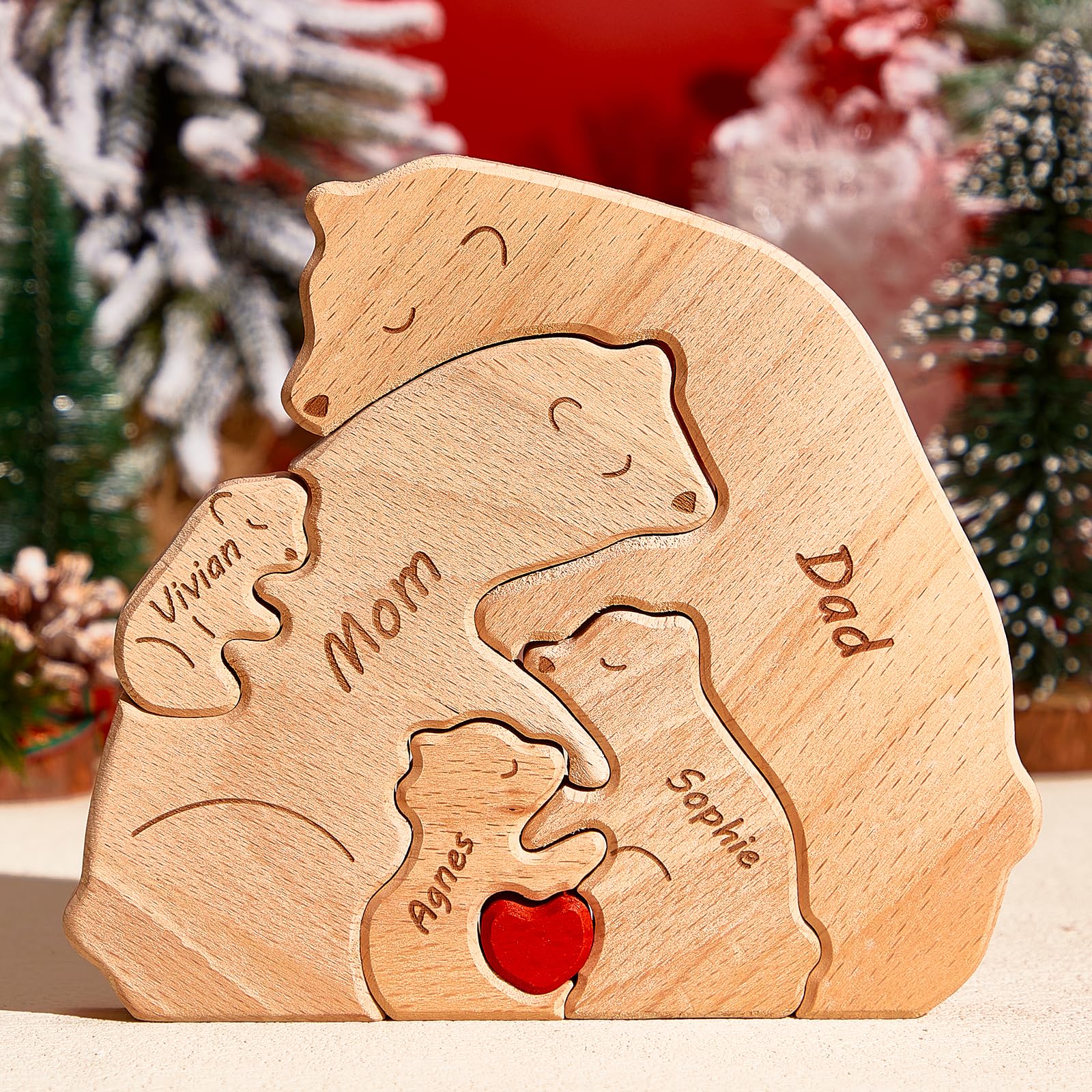 Personalised Wooden Bears Family Puzzle Gifts with 1-8 Names, Custom Jigsaw Puzzle, Home Decoration Birthday Anniversary Mothers Day for Mom Dad Grandma Grandpa โ image 1