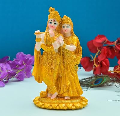 Archna Handicraft Polyresin Gold Printed Radha Krishna Idol Statue Showpiece Decorative Items for Home Decor Living Room