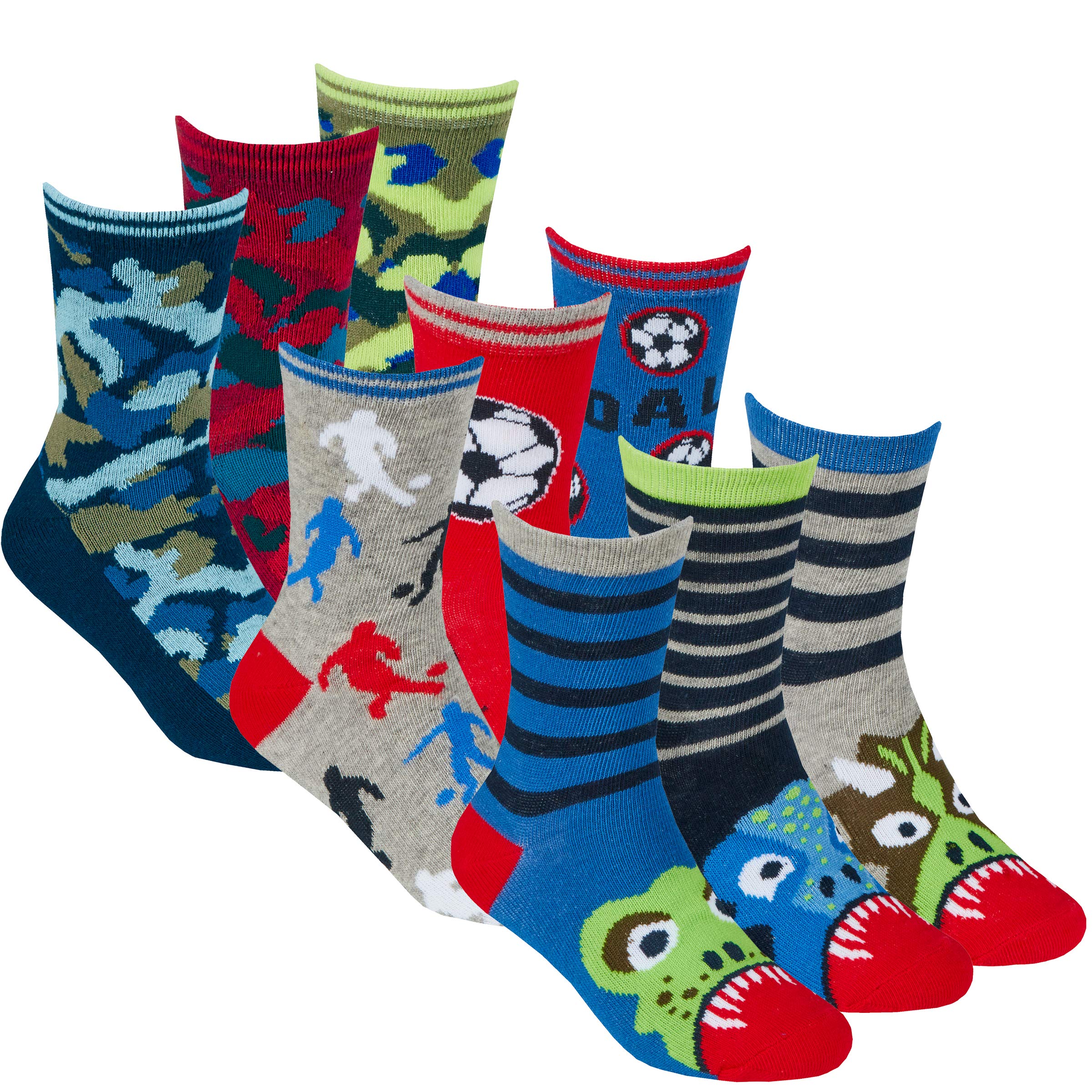 Metzuyan Boys Novelty Cotton Rich Socks (9 & 18 Pairs Multipack) Dinosaurs Space Monster Skulls Football