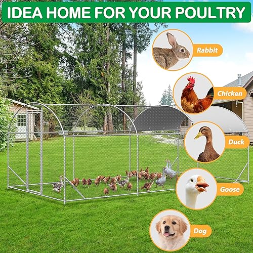 Miniatura 18 de Gallinero de metal grande, corralito con cubierta impermeable, jaula para aves de corral con techo de espuela para exteriores, patio trasero, granja
