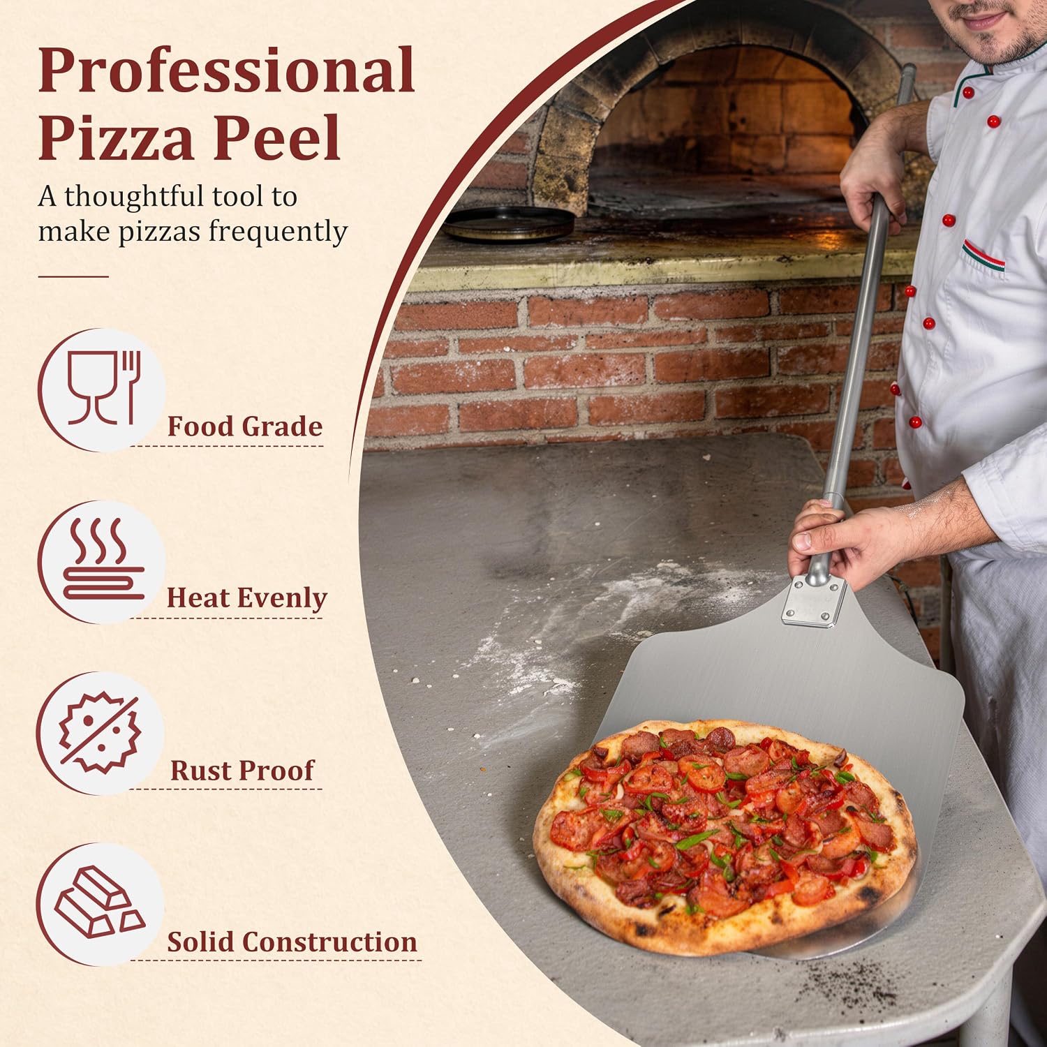 HaSteeL Pizza Peel, 12-Inch Pizza Turning Peel Spatula Paddle for Baking