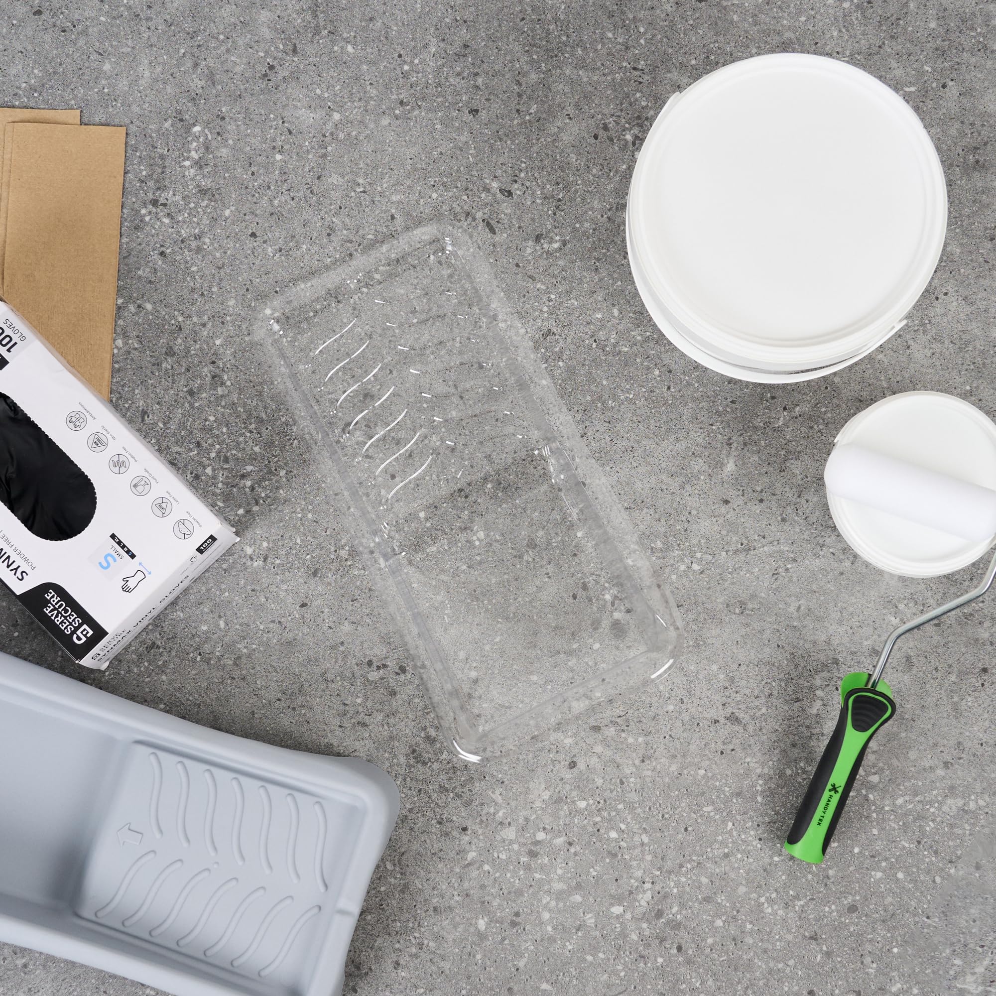 Restaurantware Paquete de 60 forros de bandeja de pintura, desechables, de 4 pulgadas, resistentes al desgarro, suministros de plástico transparente con textura para pintura de casa, retoques, bordes