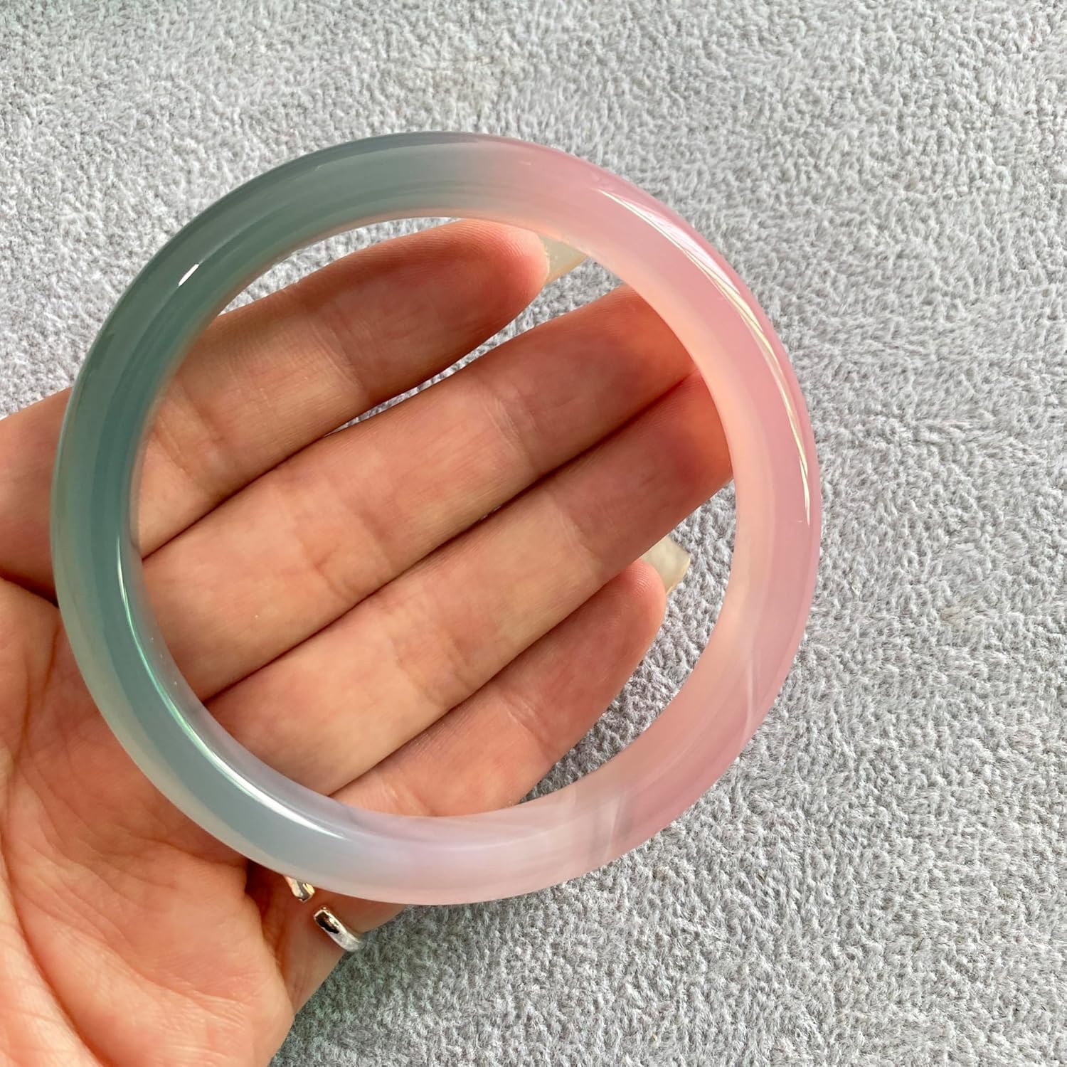 URED Natural Pink Green Jade Bangle Bracelet for Women Feng Shui Wealth Good Luck Bangle Round Green Pink Jade Stone Bracelet Yoga Meditation Healing Energy Mother Birthday Gift Including Certificate