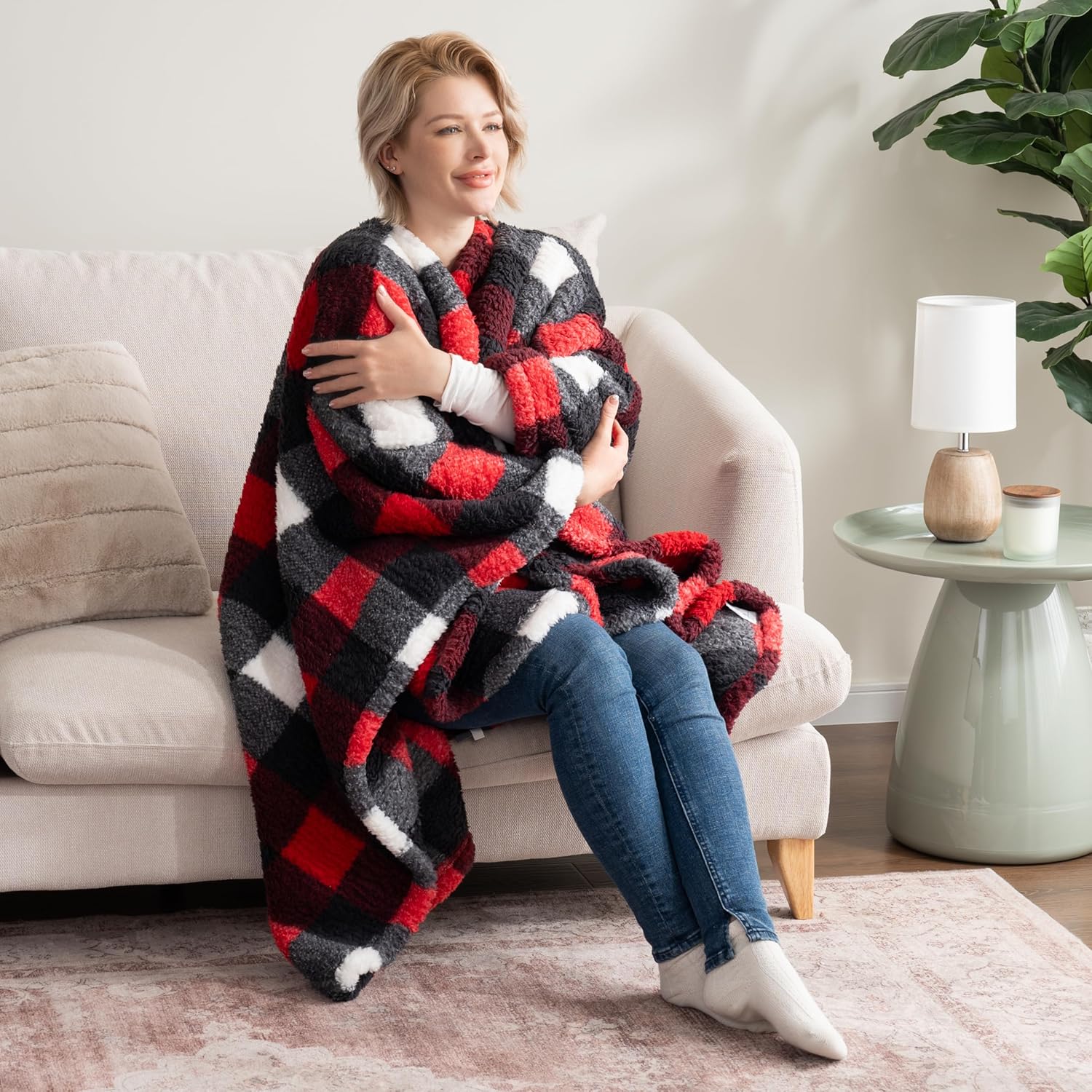 Berkshire Blanket Double Sided Sherpa Wearable Blanket,Warm Cozy Shawl with Pockets Plush Cape Wrap - Image 3