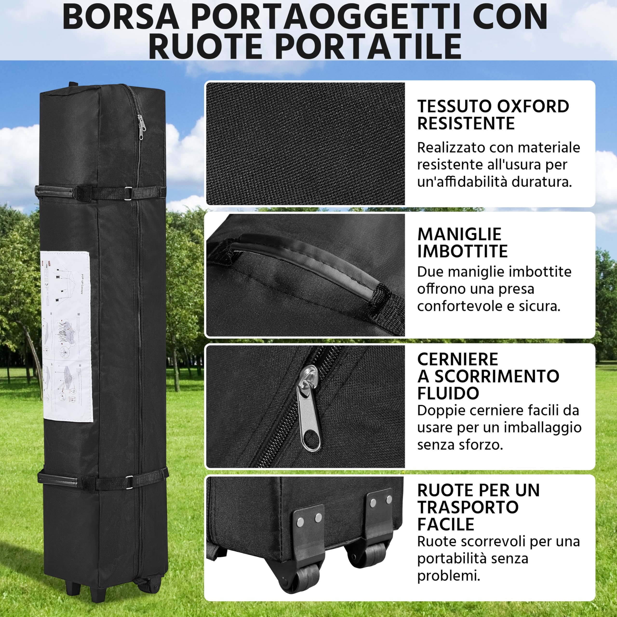 Yaheetech Gazebo da giardino a Una Spinta con 1 Parete Laterale Stabile 9 Tasche Portaoggetti Tenda Esterno Pop up Altezza Regolabile Impermeabile per Festa Eventi