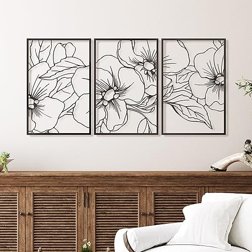 Miniatura 7 de Vivegate Arte de Pared de Metal Floral Minimalista Negro de Una Sola Línea - 18"X12" 3 Paquetes Letreros de Pared de Líneas Minimalistas Abstractas