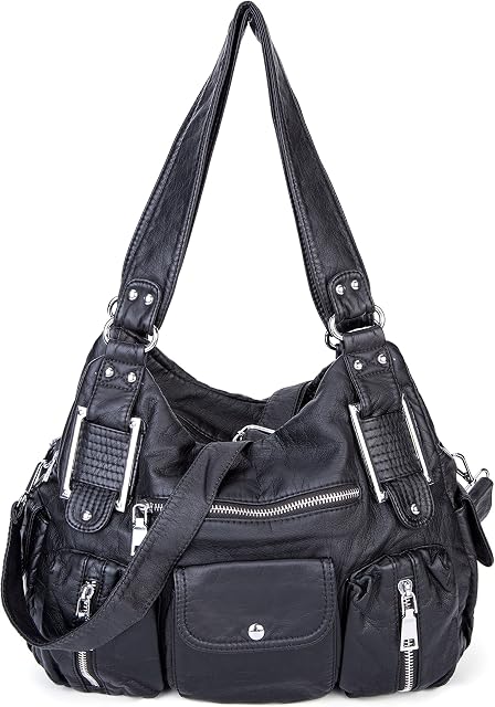 Leather Cross Body Washed Soft Cross Body Tote Handbag Large Capacity Bags for Women Ladies Girls (Black1)